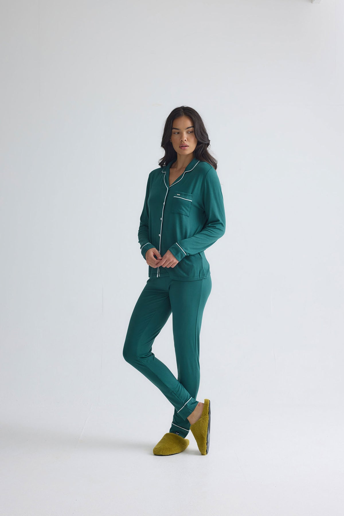 Bamboo Long Pyjama Set in Green