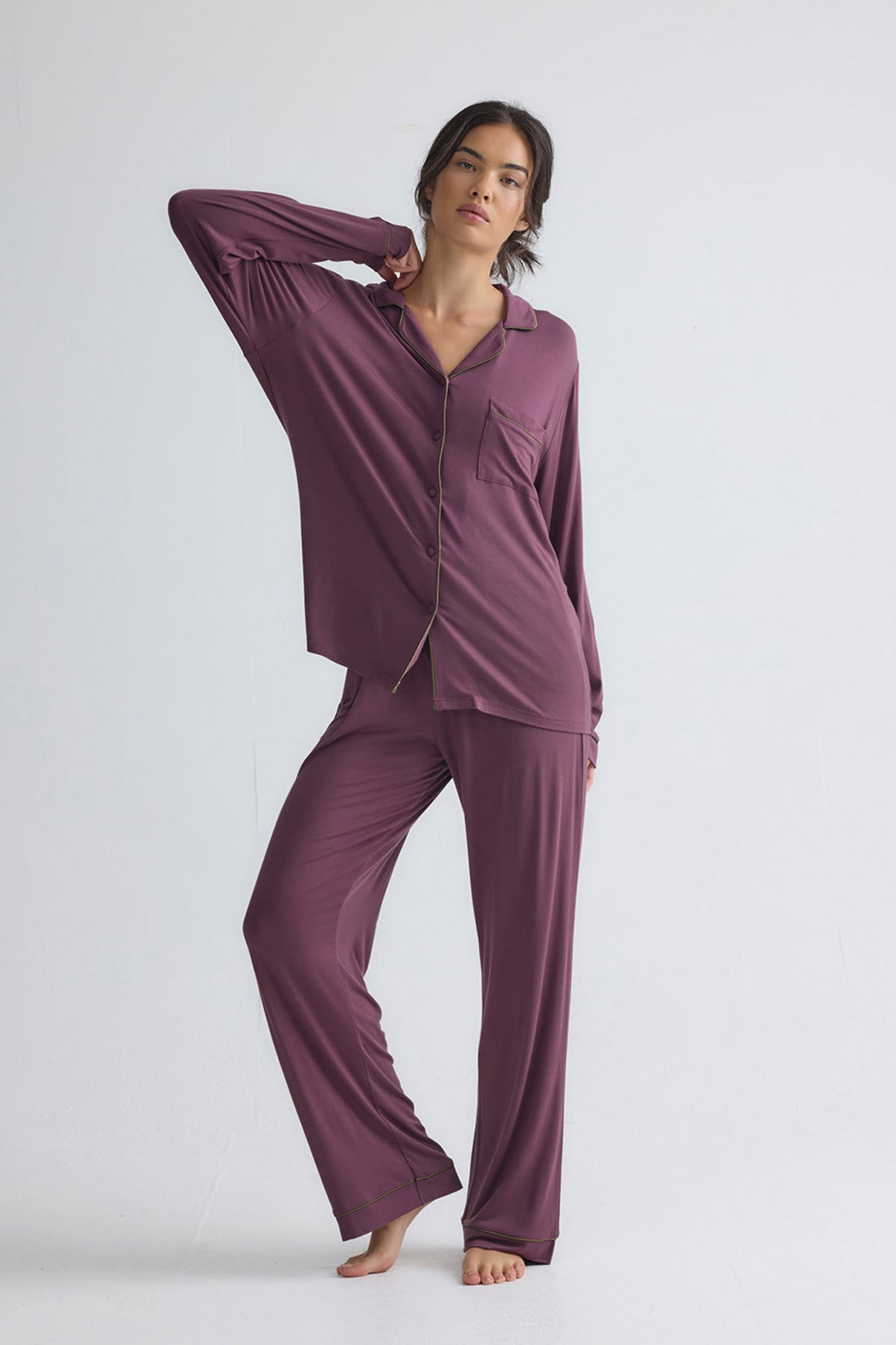 Bamboo New Classic Long Pyjama Set In Huckleberry