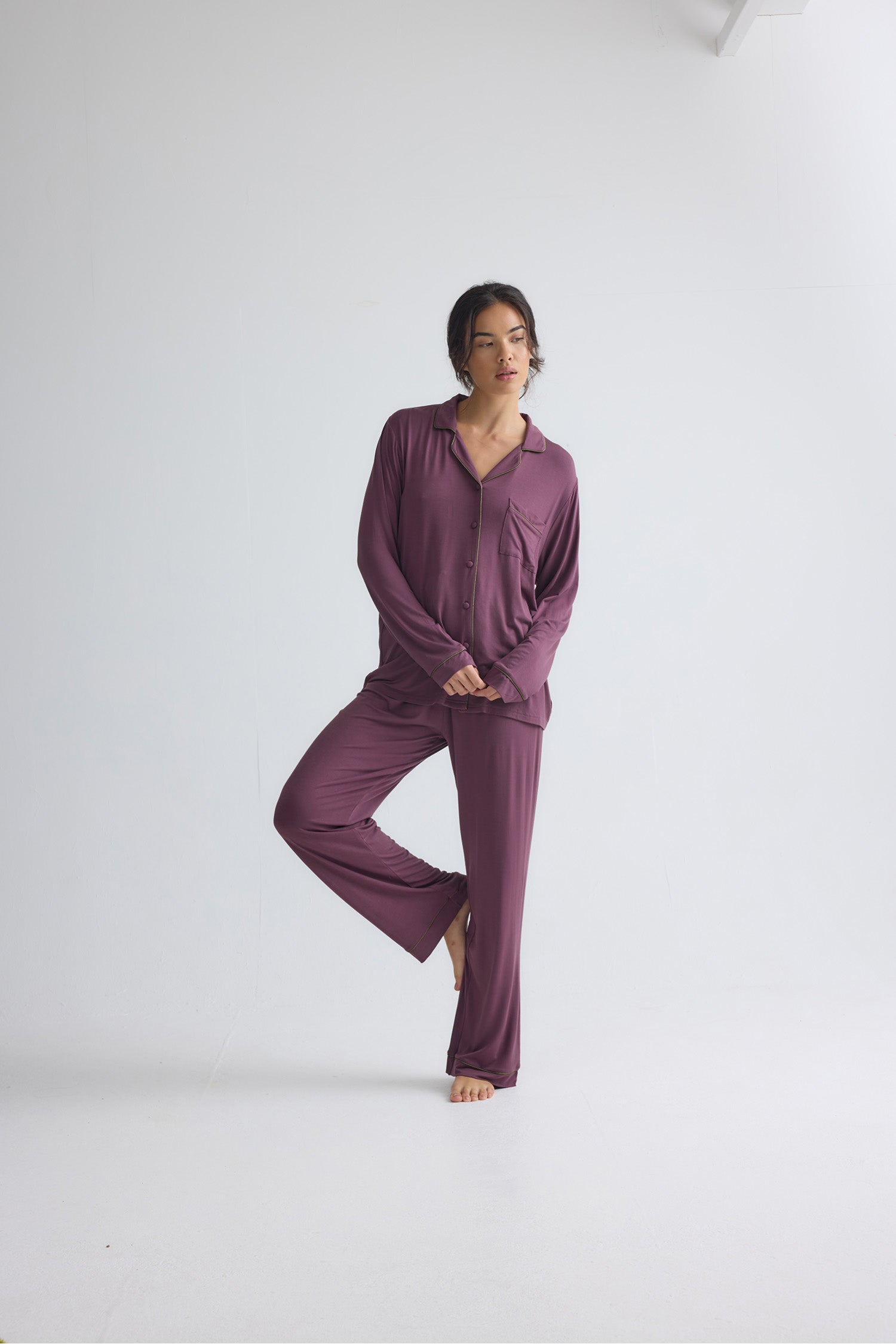 Bamboo New Classic Long Pyjama Set In Huckleberry