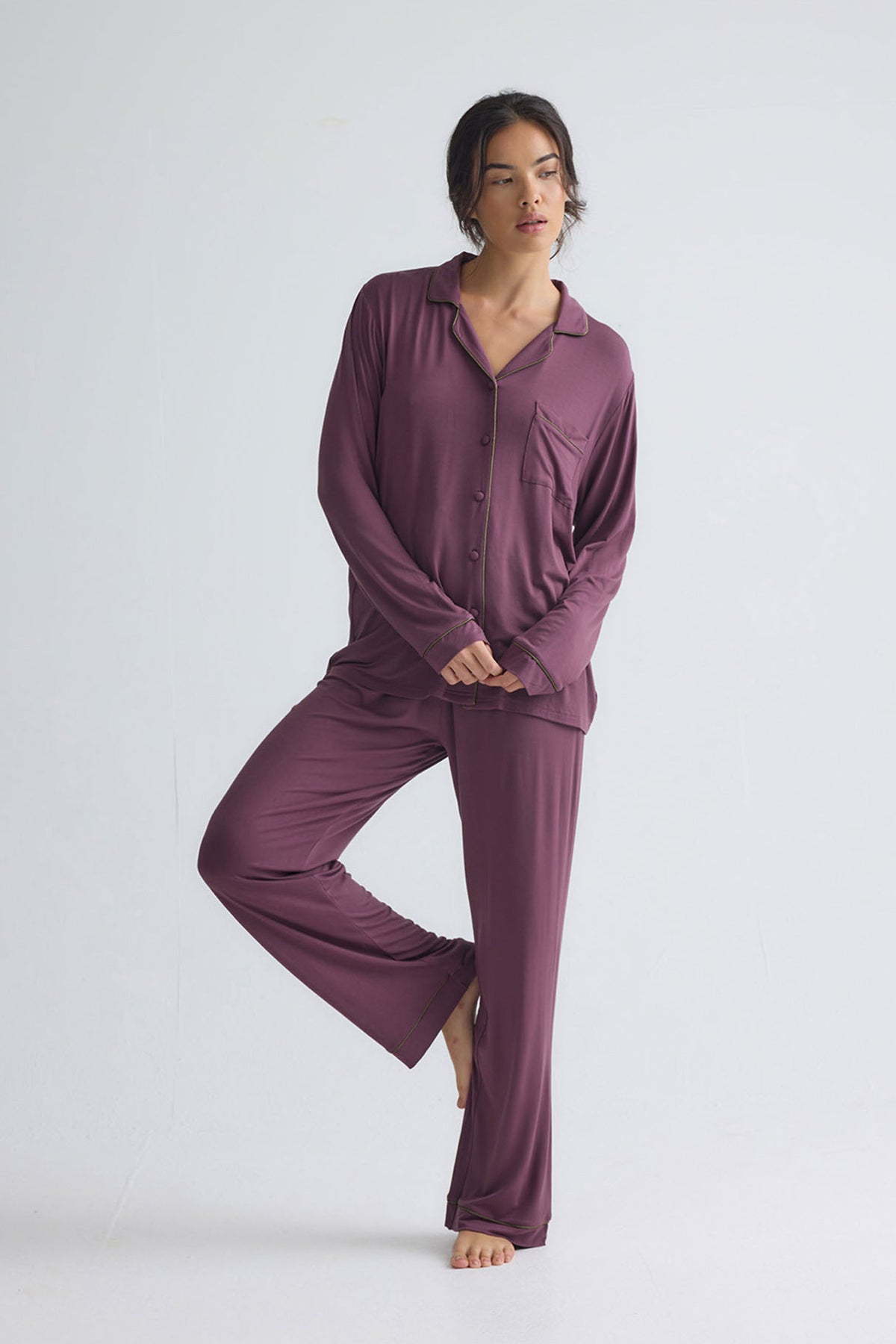 Bamboo New Classic Long Pyjama Set In Huckleberry