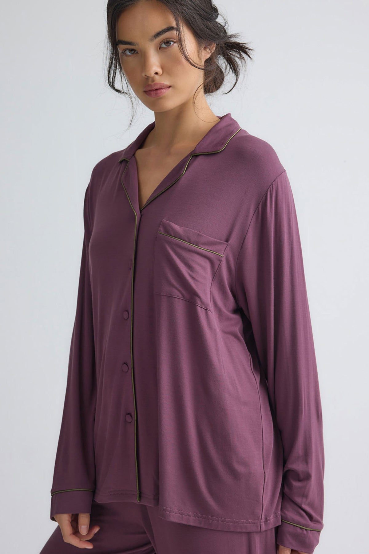 Bamboo New Classic Long Pyjama Set In Huckleberry