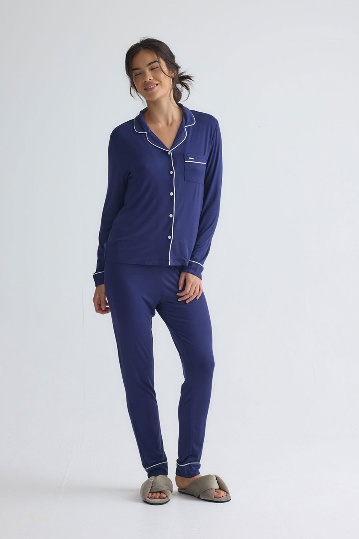 Bamboo Long Pyjama Set in Midnight