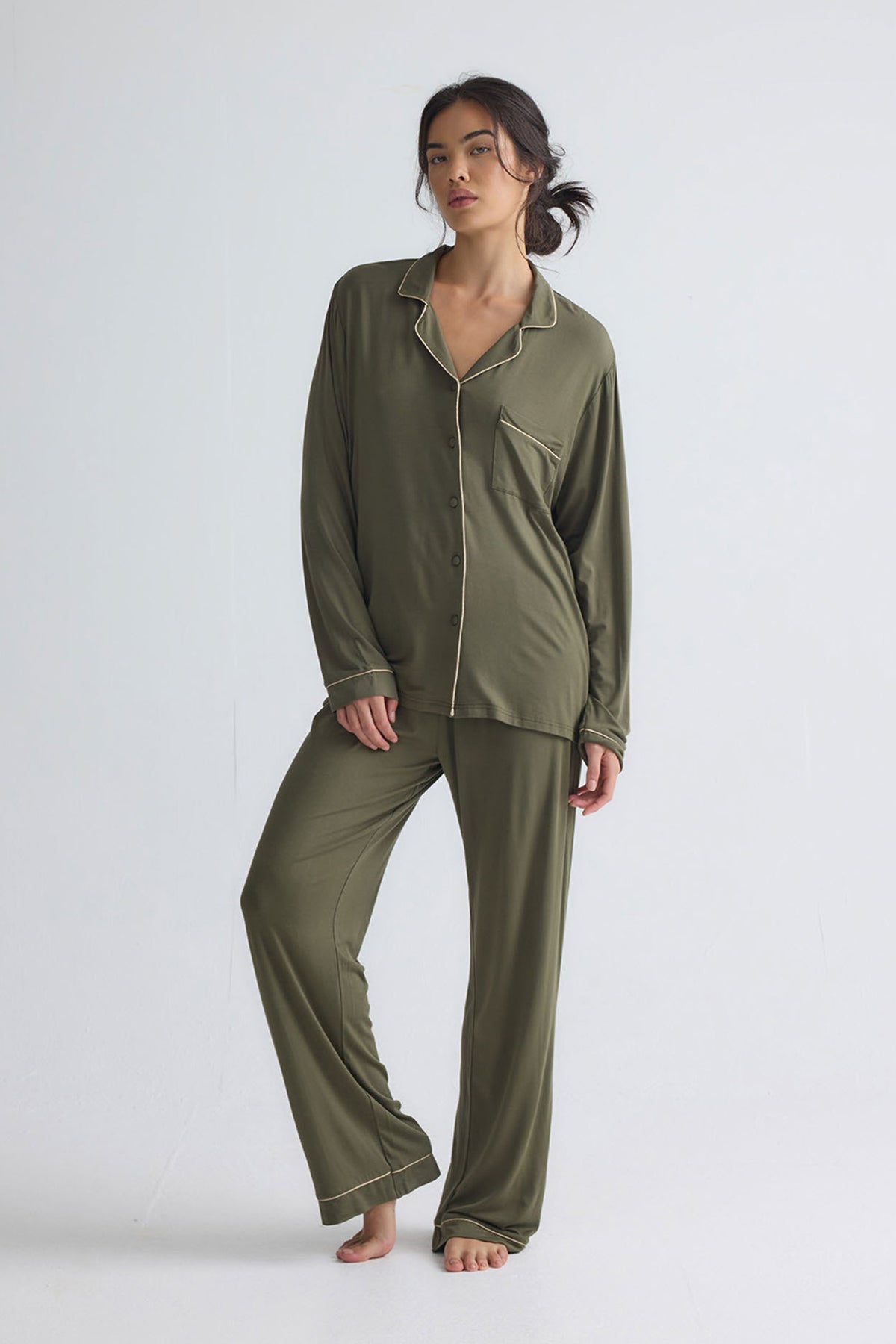 Bamboo New Classic Long Pyjama Set In Olive