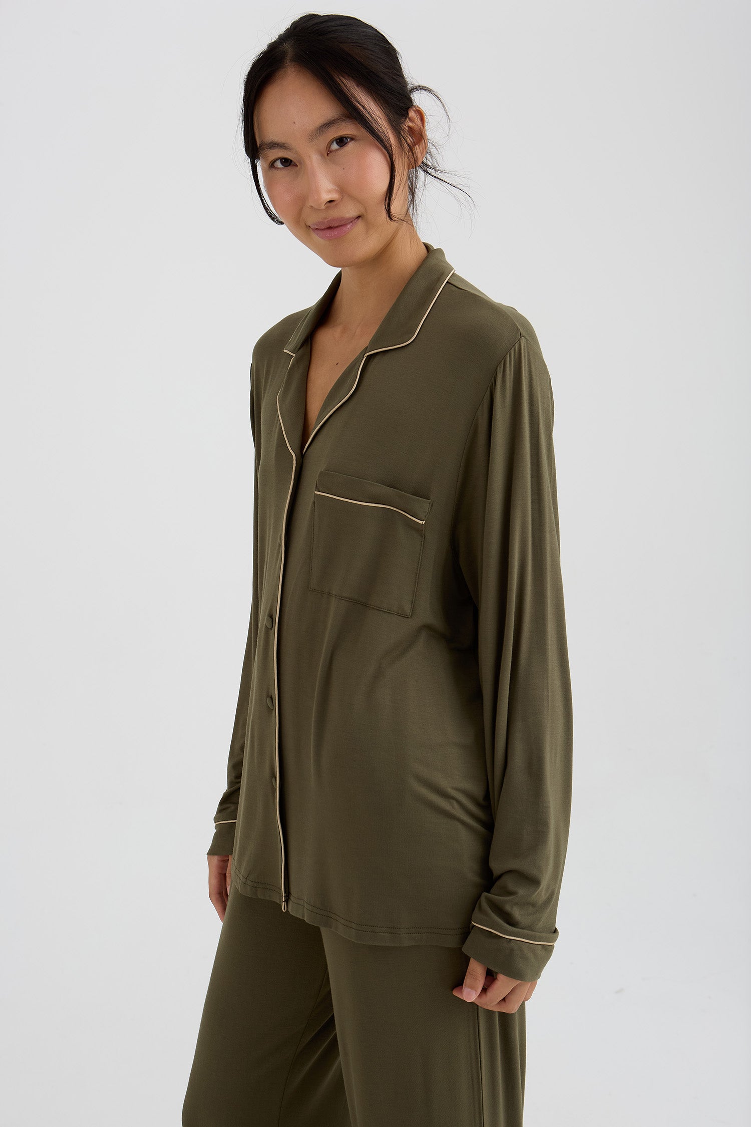 Bamboo New Classic Long Pyjama Set In Olive