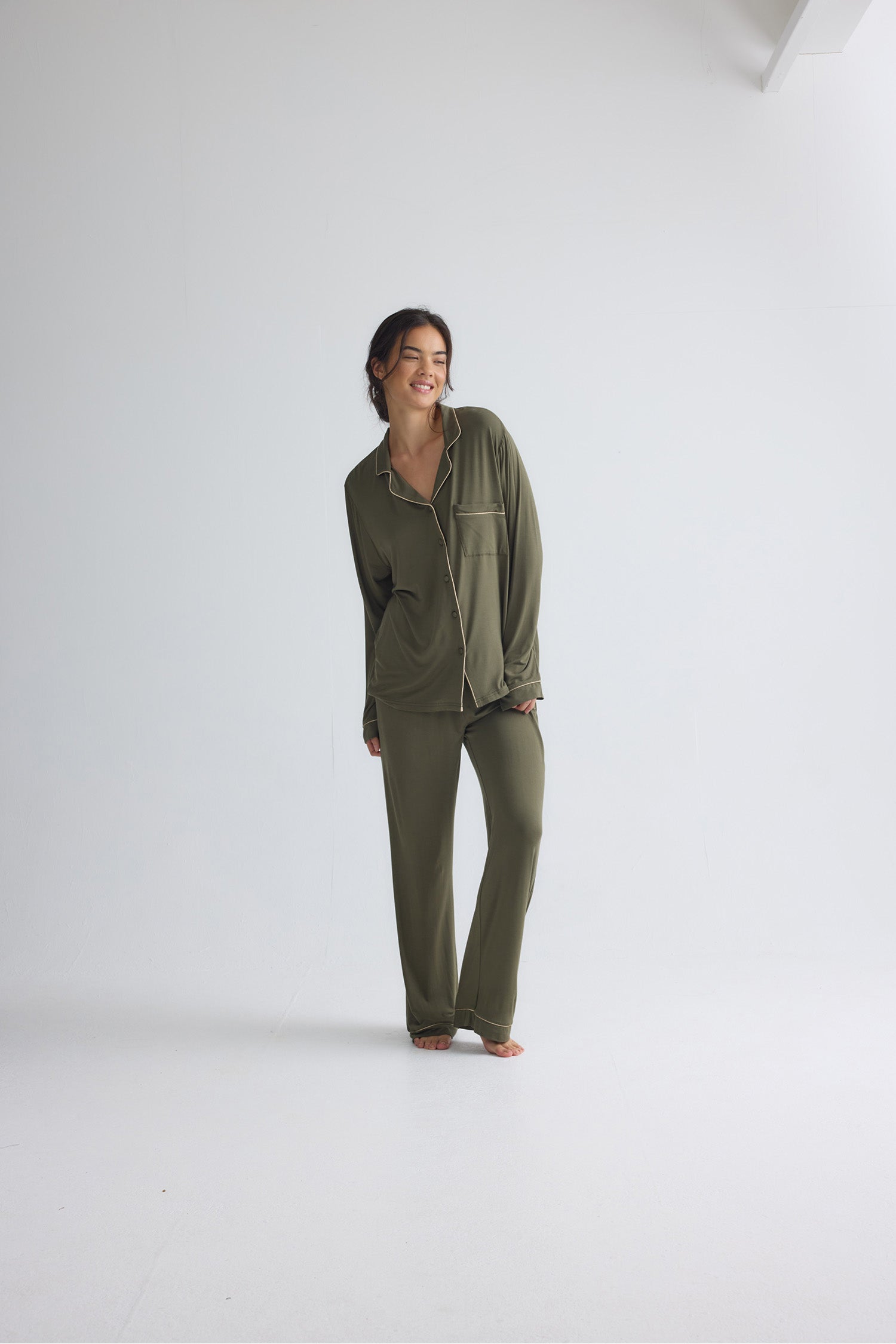 Bamboo New Classic Long Pyjama Set In Olive