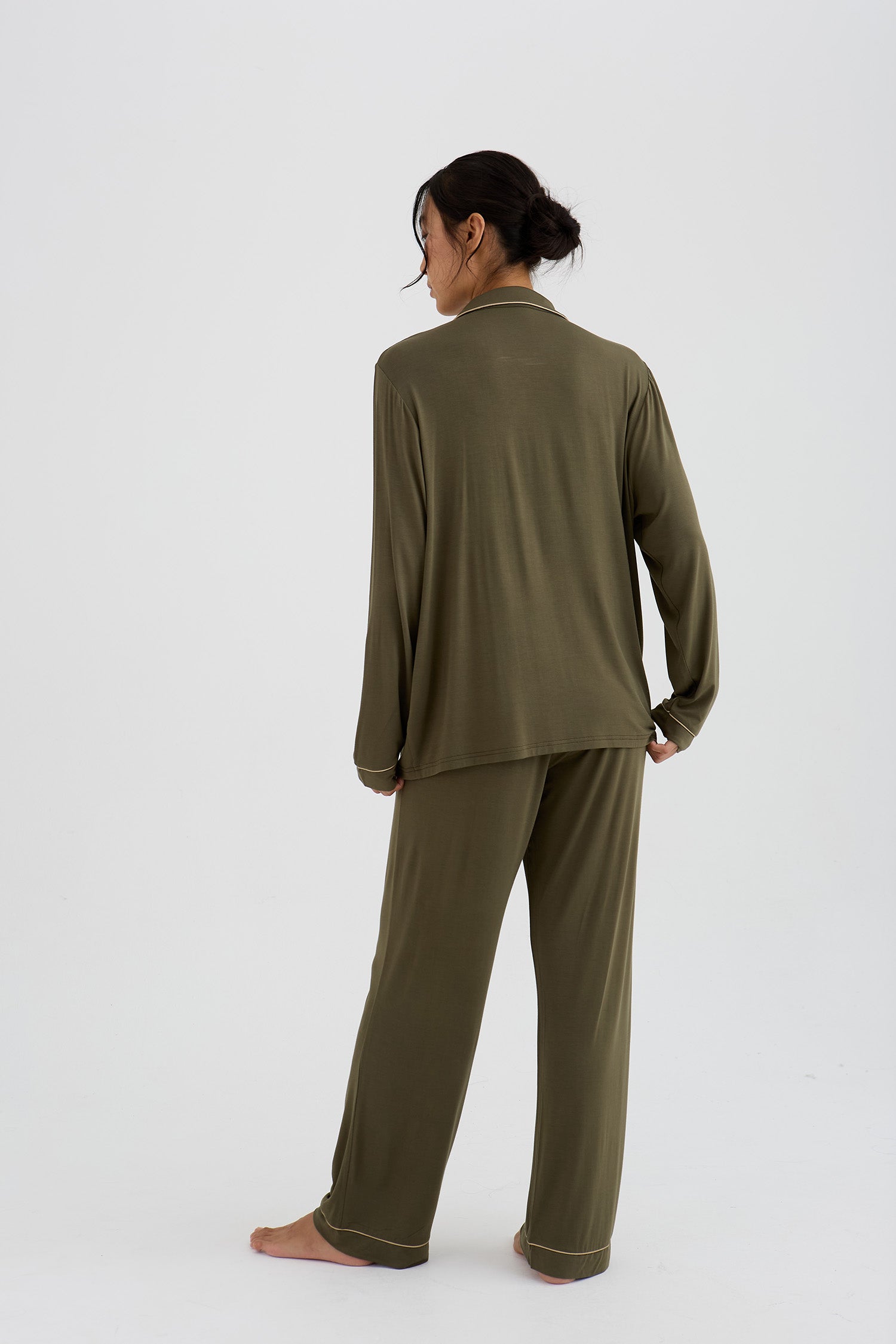 Bamboo New Classic Long Pyjama Set In Olive