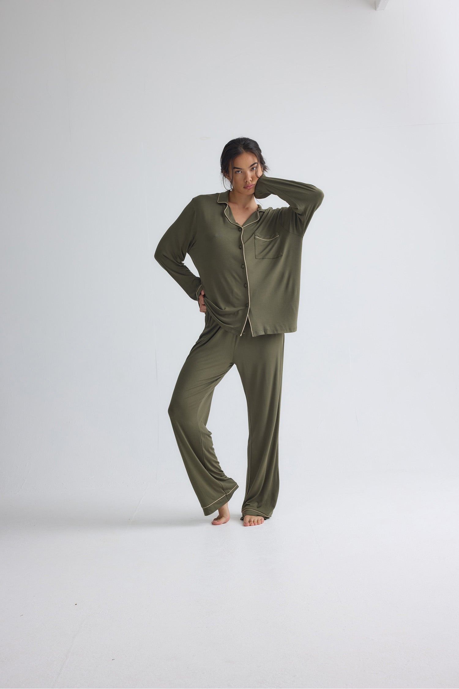 Bamboo New Classic Long Pyjama Set In Olive
