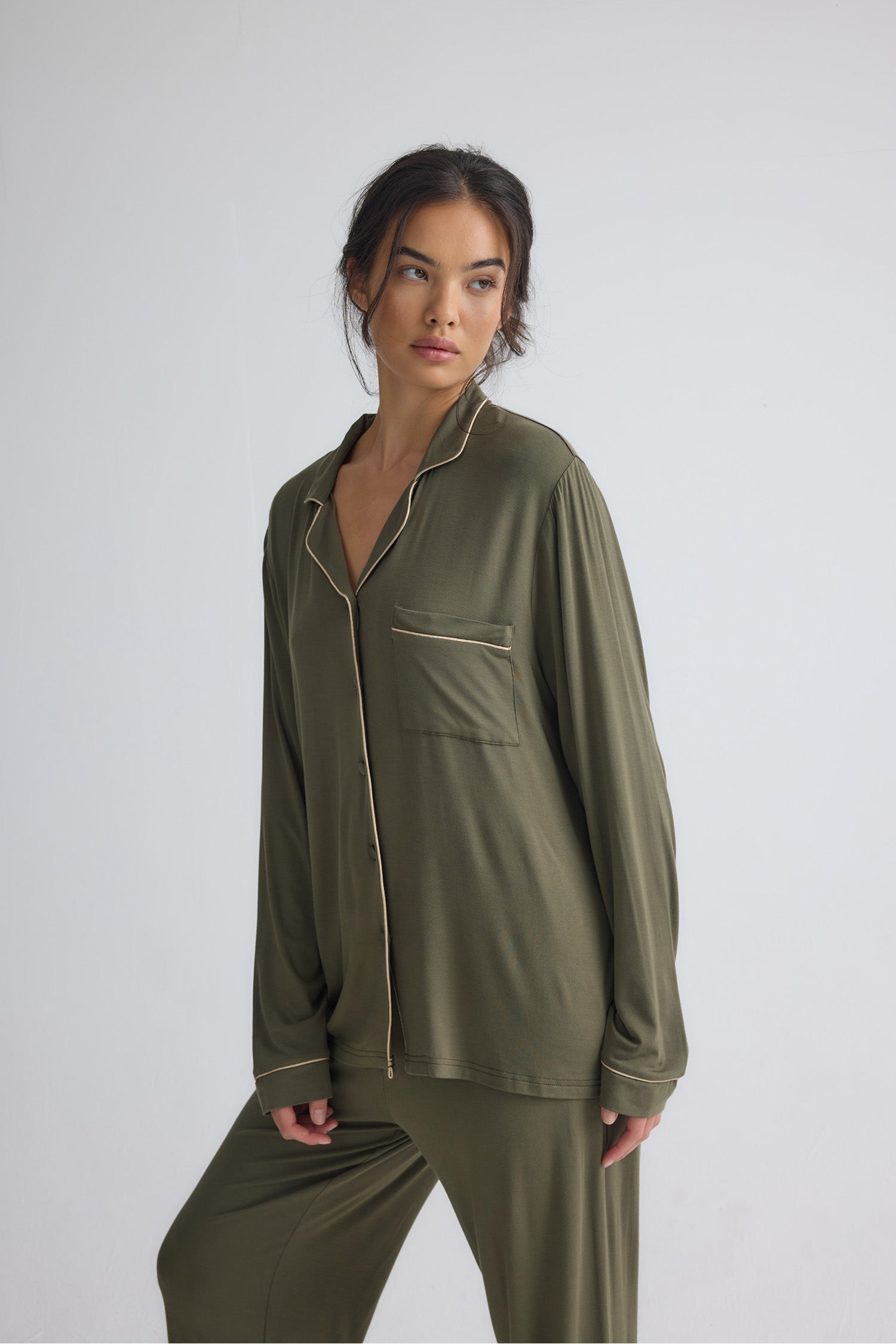 Bamboo New Classic Long Pyjama Set In Olive