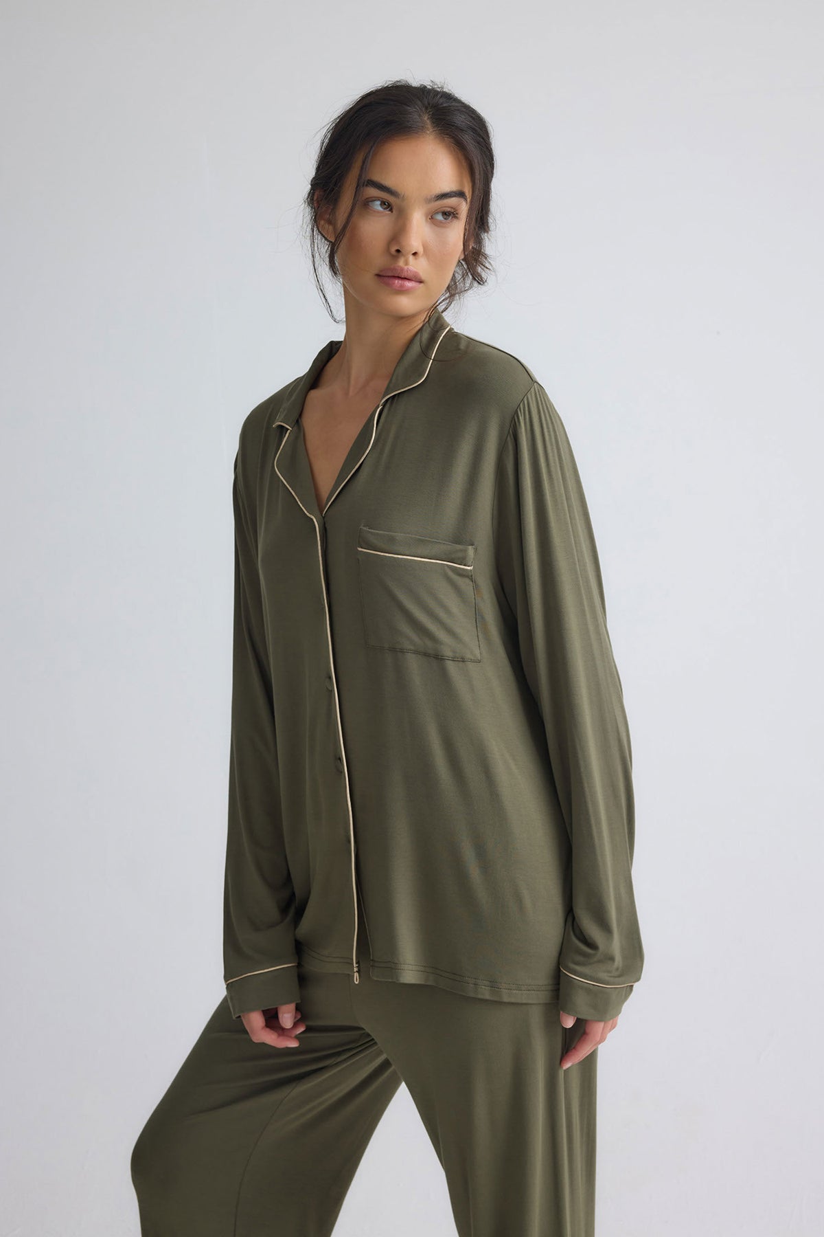 Bamboo New Classic Long Pyjama Set In Olive