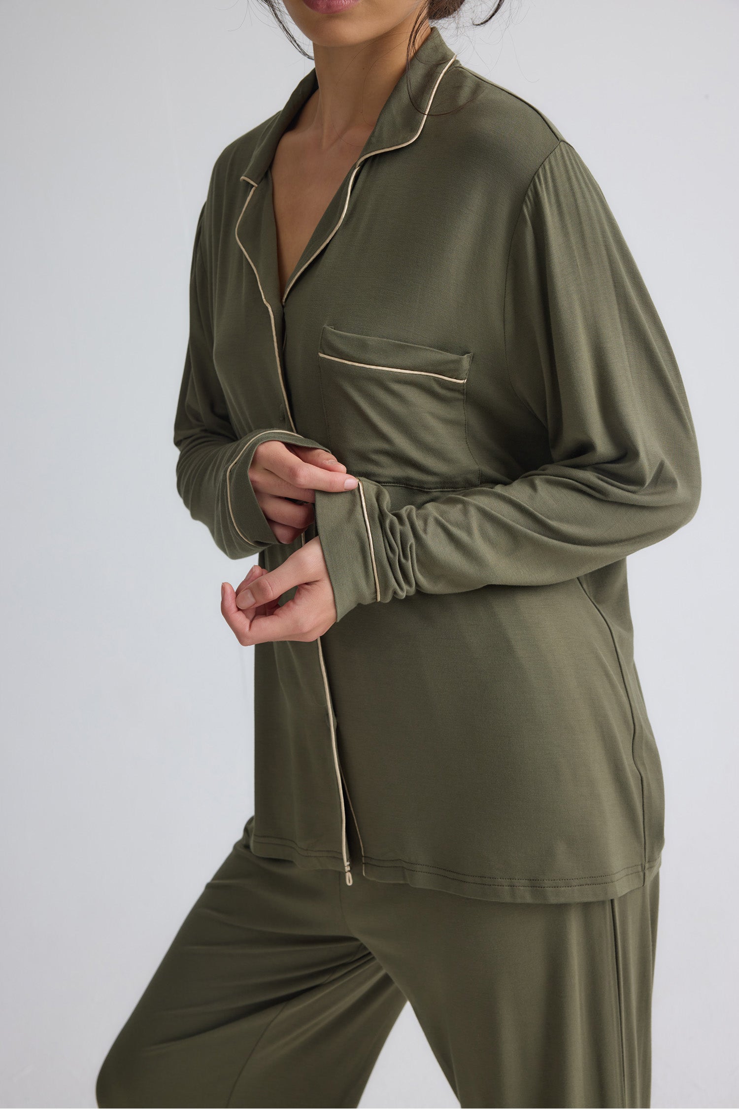 Bamboo New Classic Long Pyjama Set In Olive