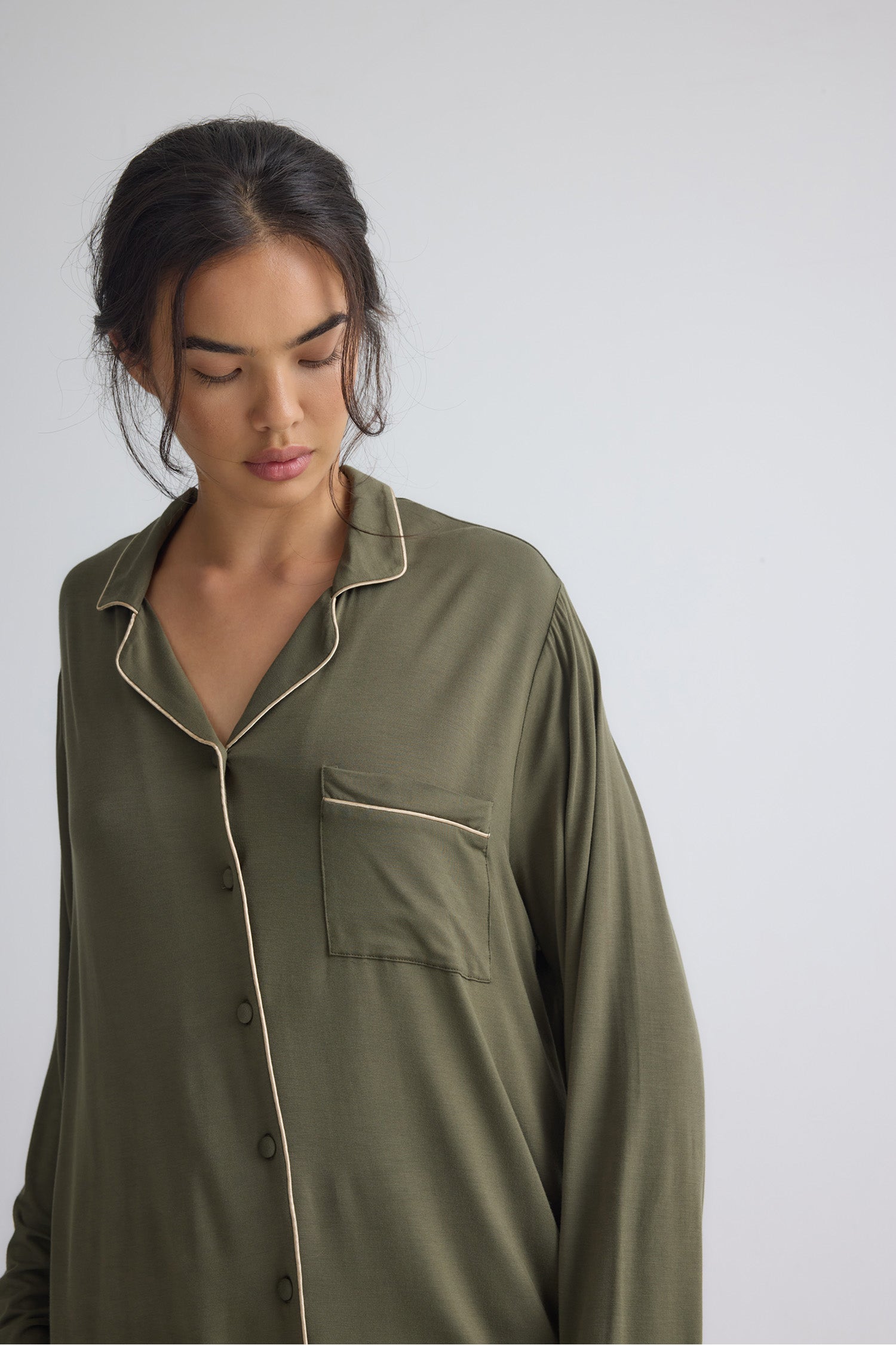 Bamboo New Classic Long Pyjama Set In Olive