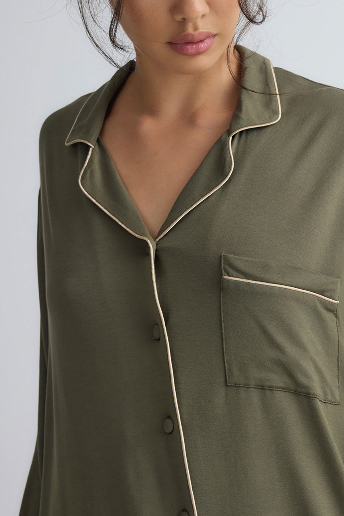 Bamboo New Classic Long Pyjama Set In Olive