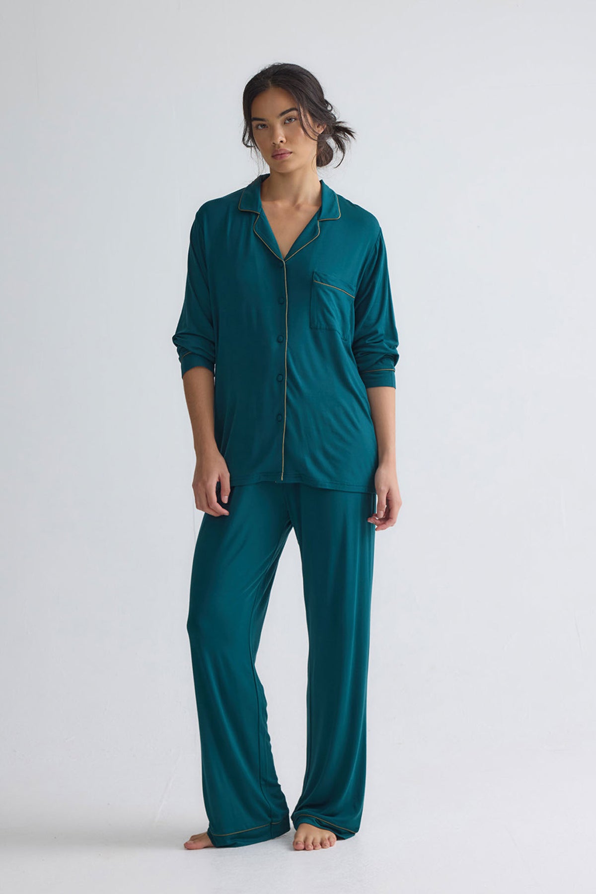 Bamboo New Classic Long Pyjama Set In Sea