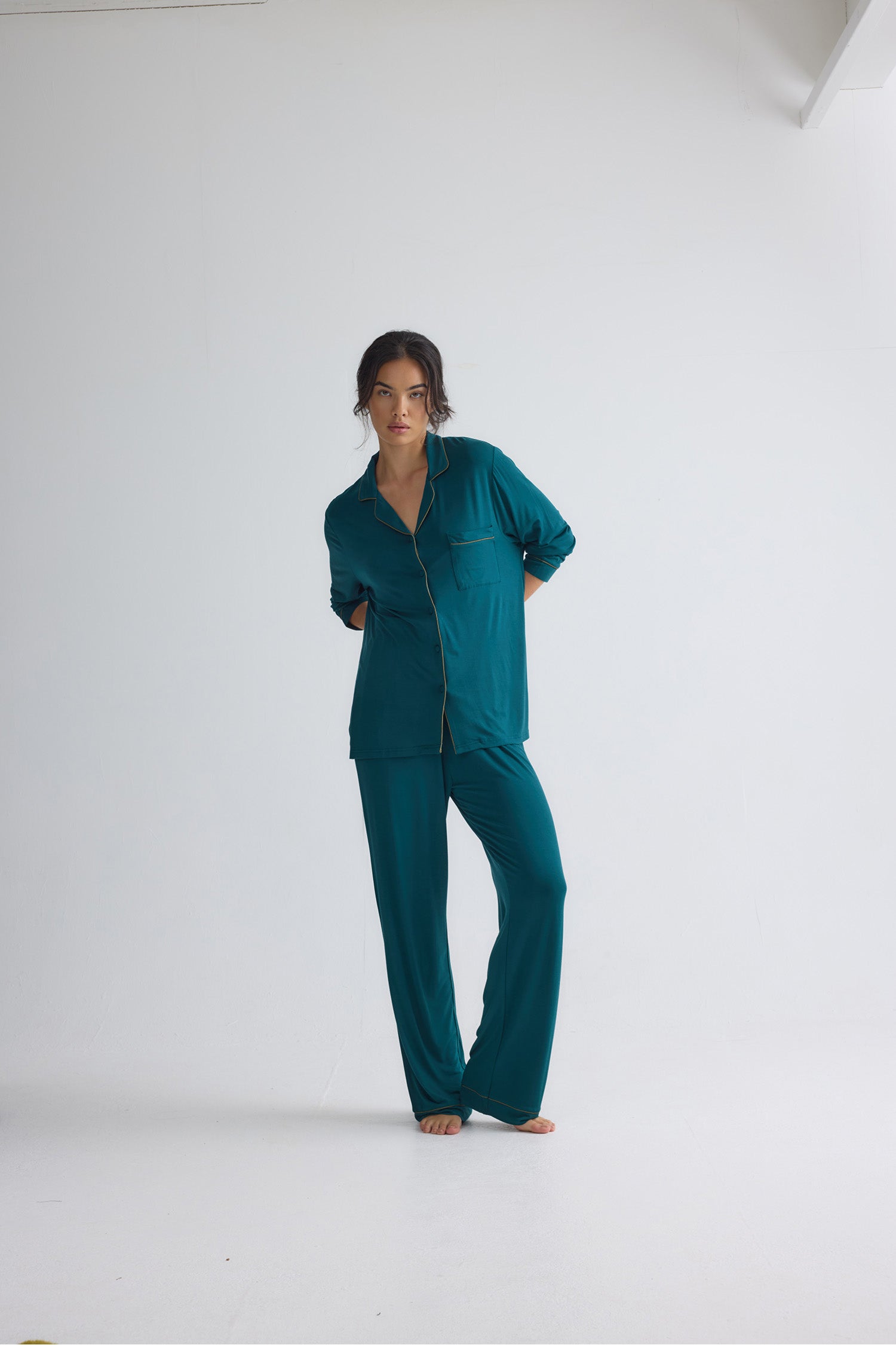 Bamboo New Classic Long Pyjama Set In Sea