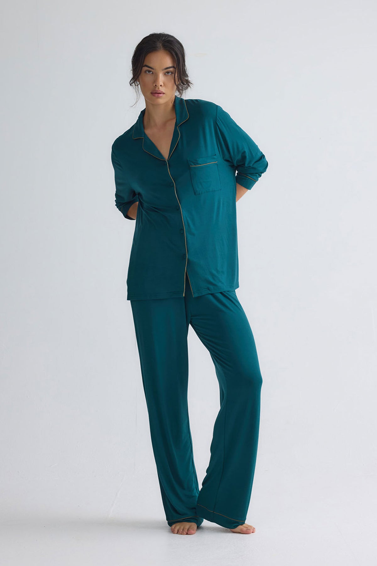 Bamboo New Classic Long Pyjama Set In Sea