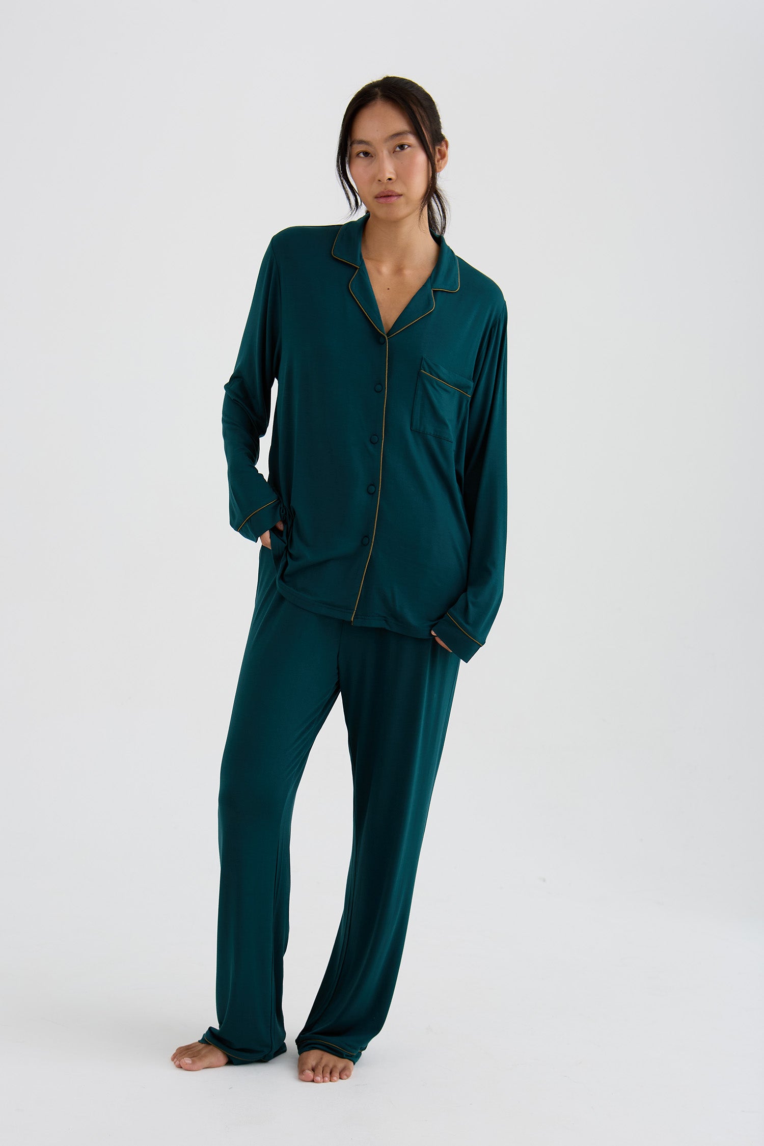 Bamboo New Classic Long Pyjama Set In Sea
