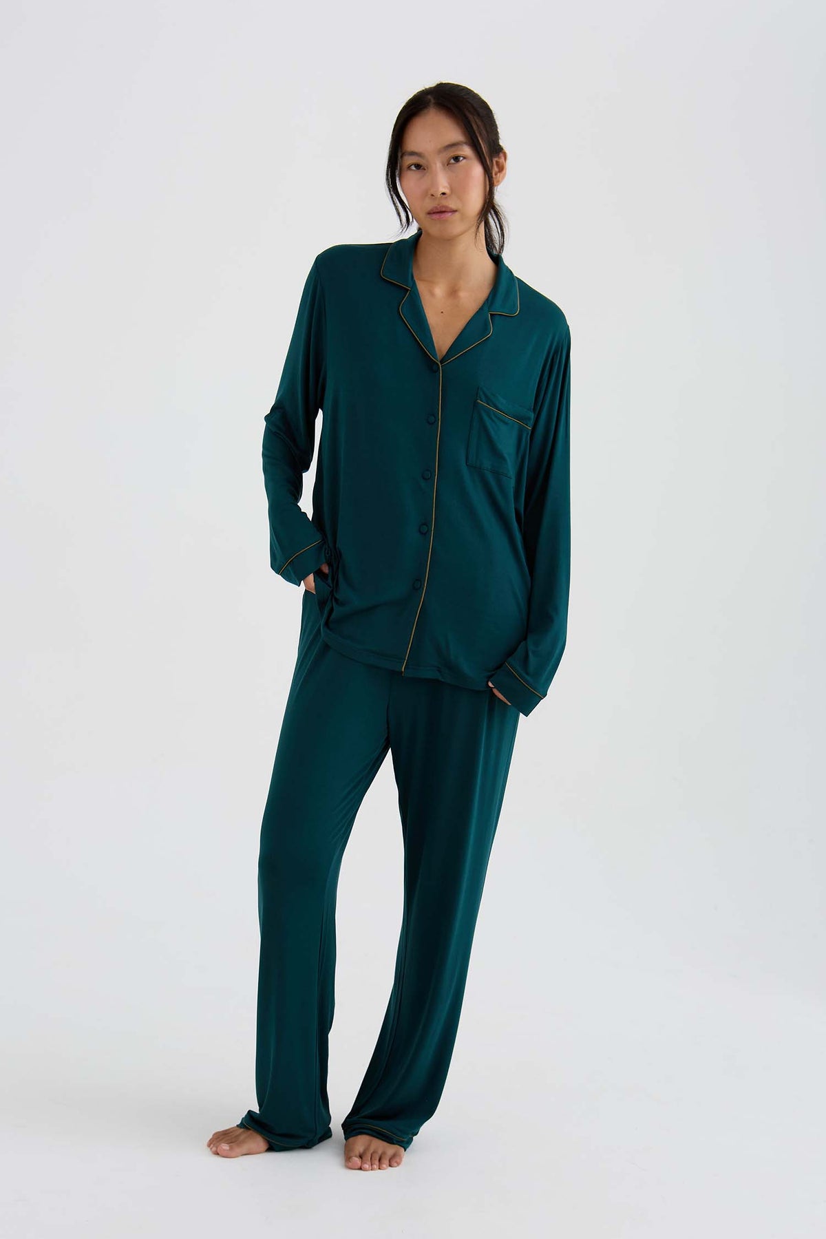 Bamboo New Classic Long Pyjama Set In Sea