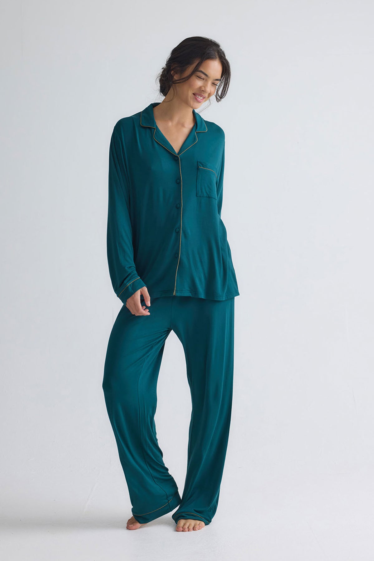 Bamboo New Classic Long Pyjama Set In Sea