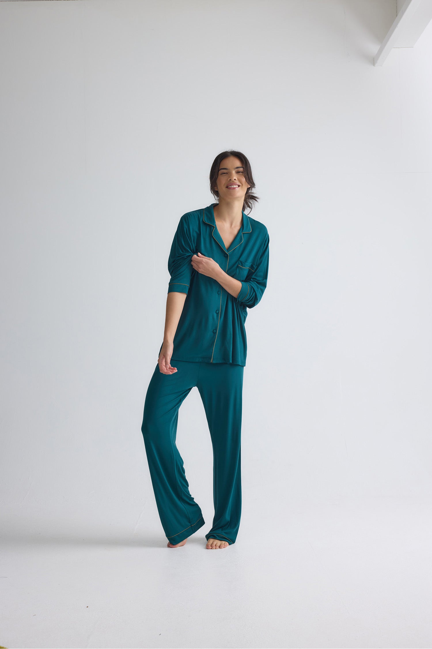Bamboo New Classic Long Pyjama Set In Sea