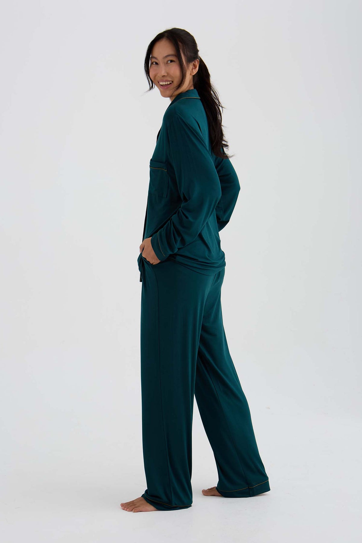 Bamboo New Classic Long Pyjama Set In Sea