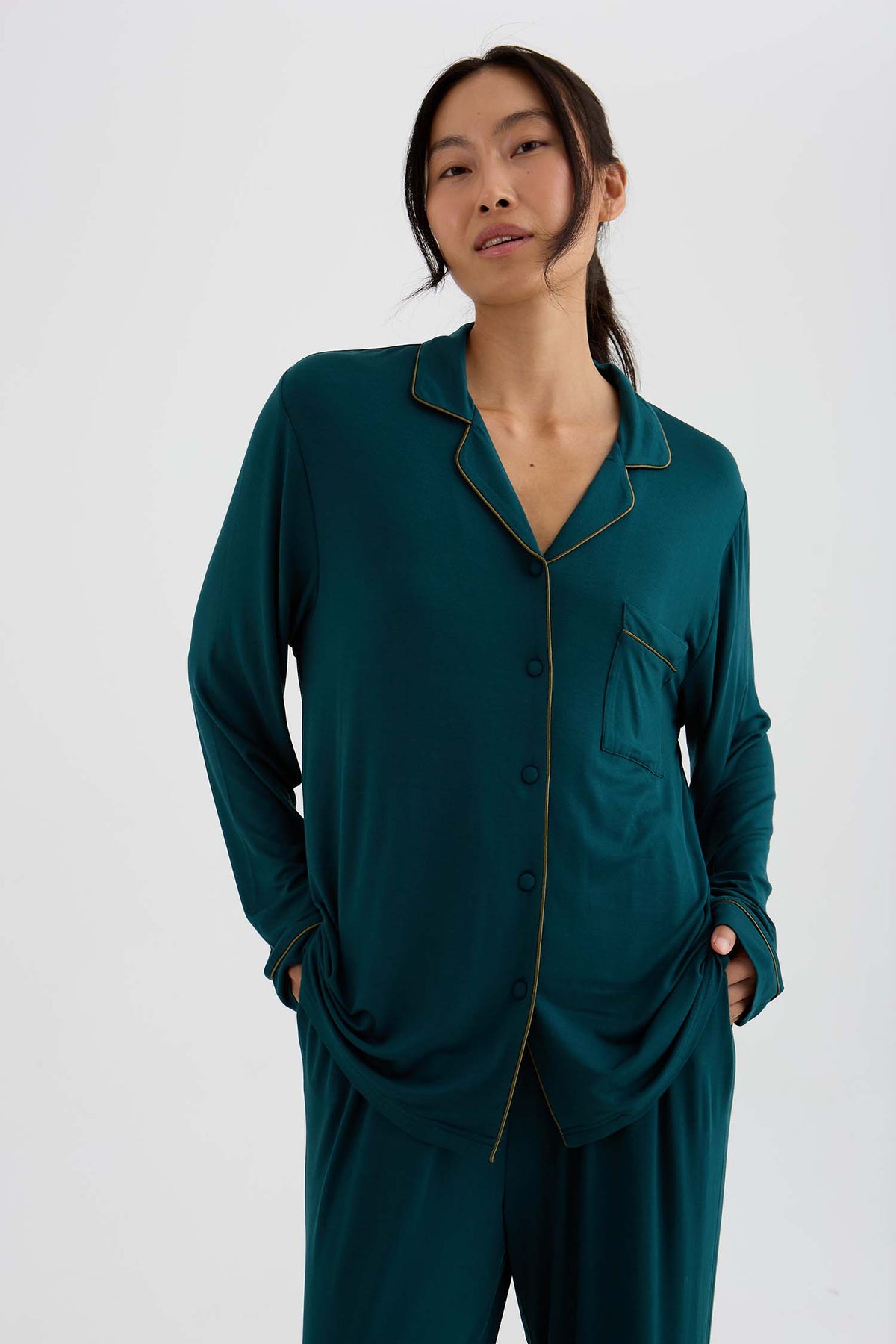Bamboo New Classic Long Pyjama Set In Sea