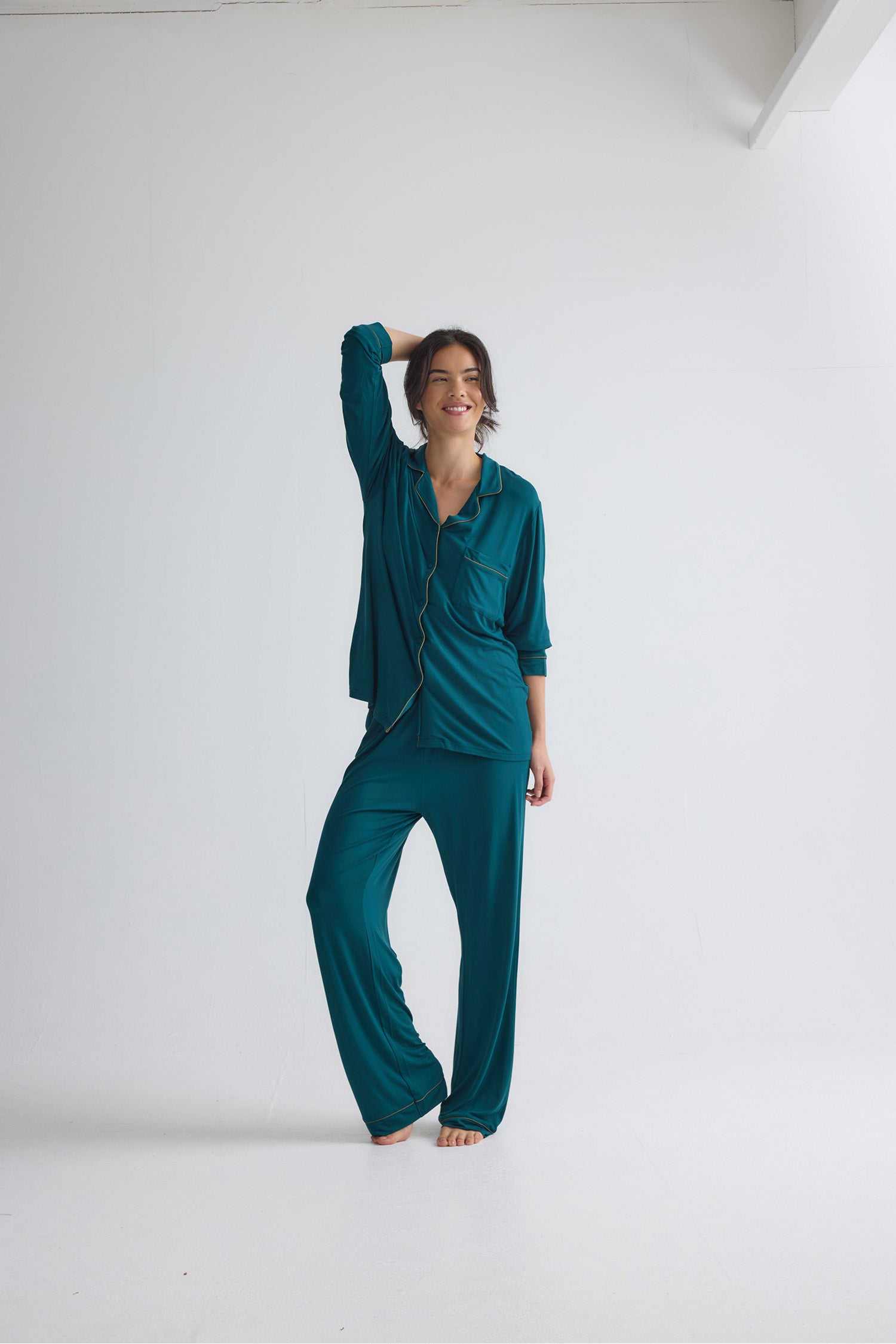 Bamboo New Classic Long Pyjama Set In Sea