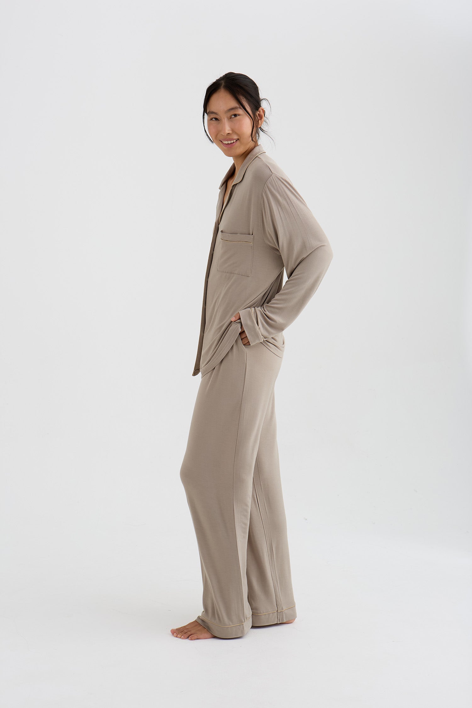 Bamboo New Classic Long Pyjama Set In Twig
