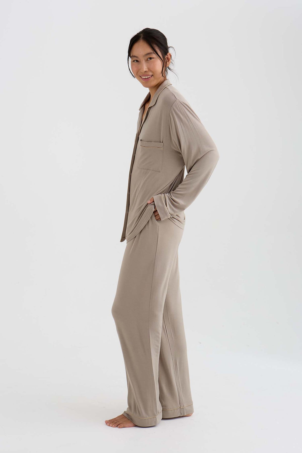 Bamboo New Classic Long Pyjama Set In Twig