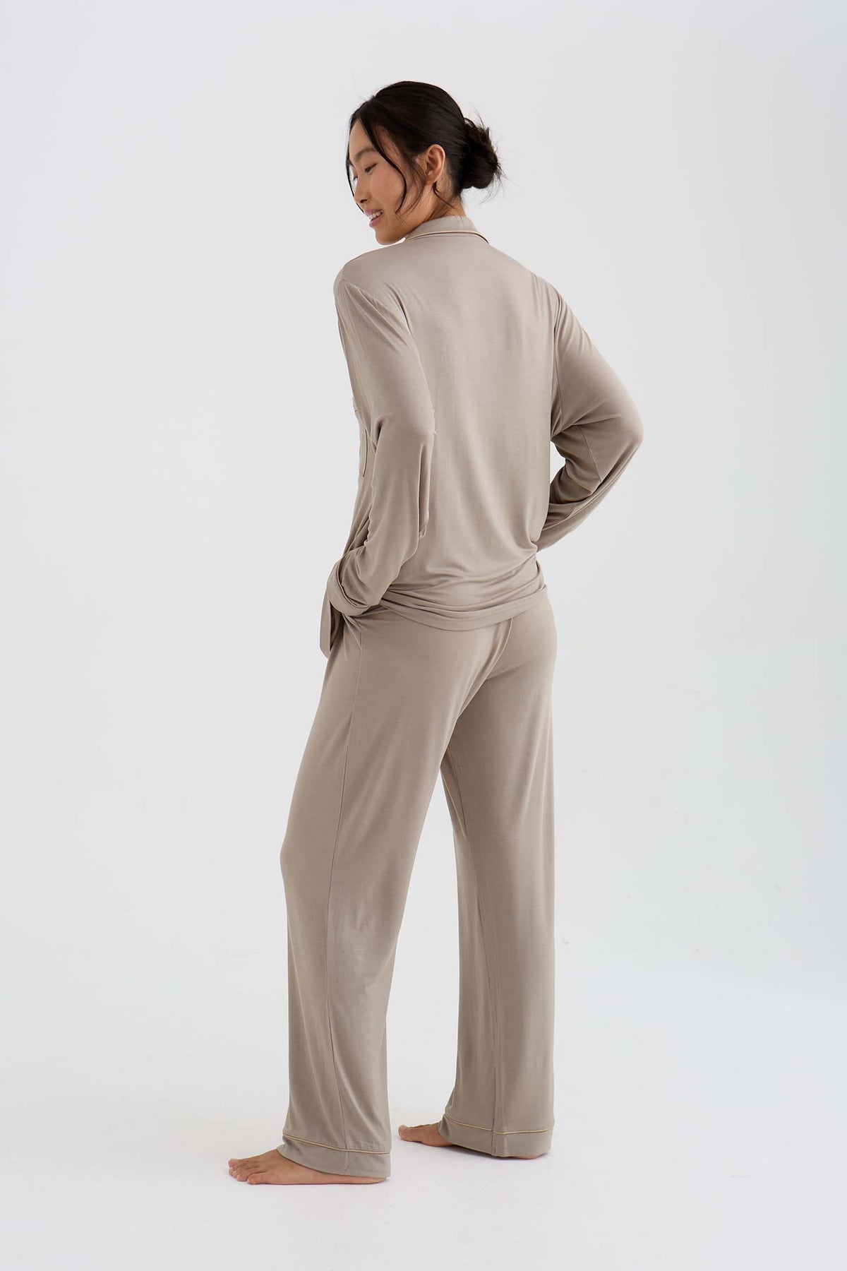Bamboo New Classic Long Pyjama Set In Twig