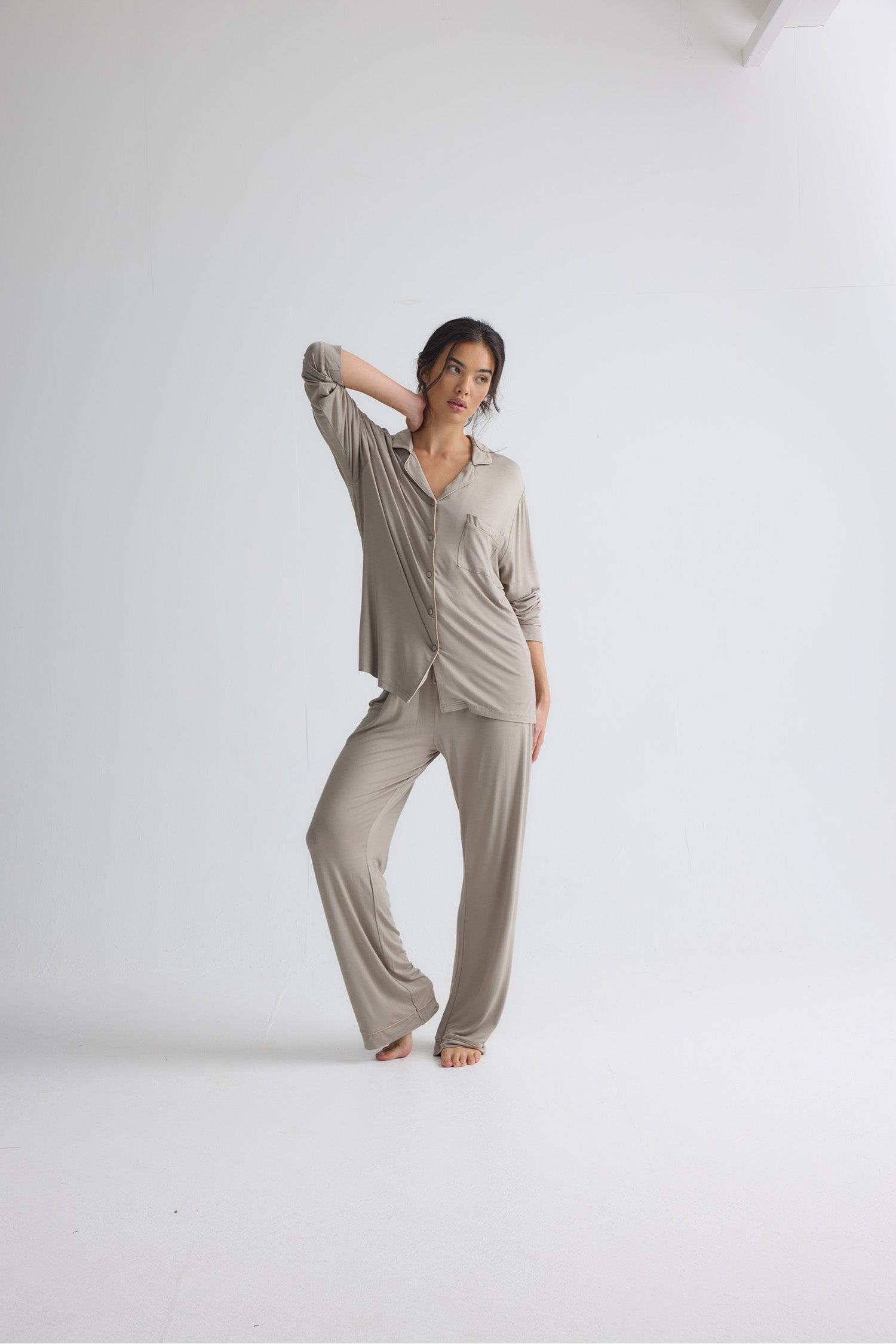 Bamboo New Classic Long Pyjama Set In Twig