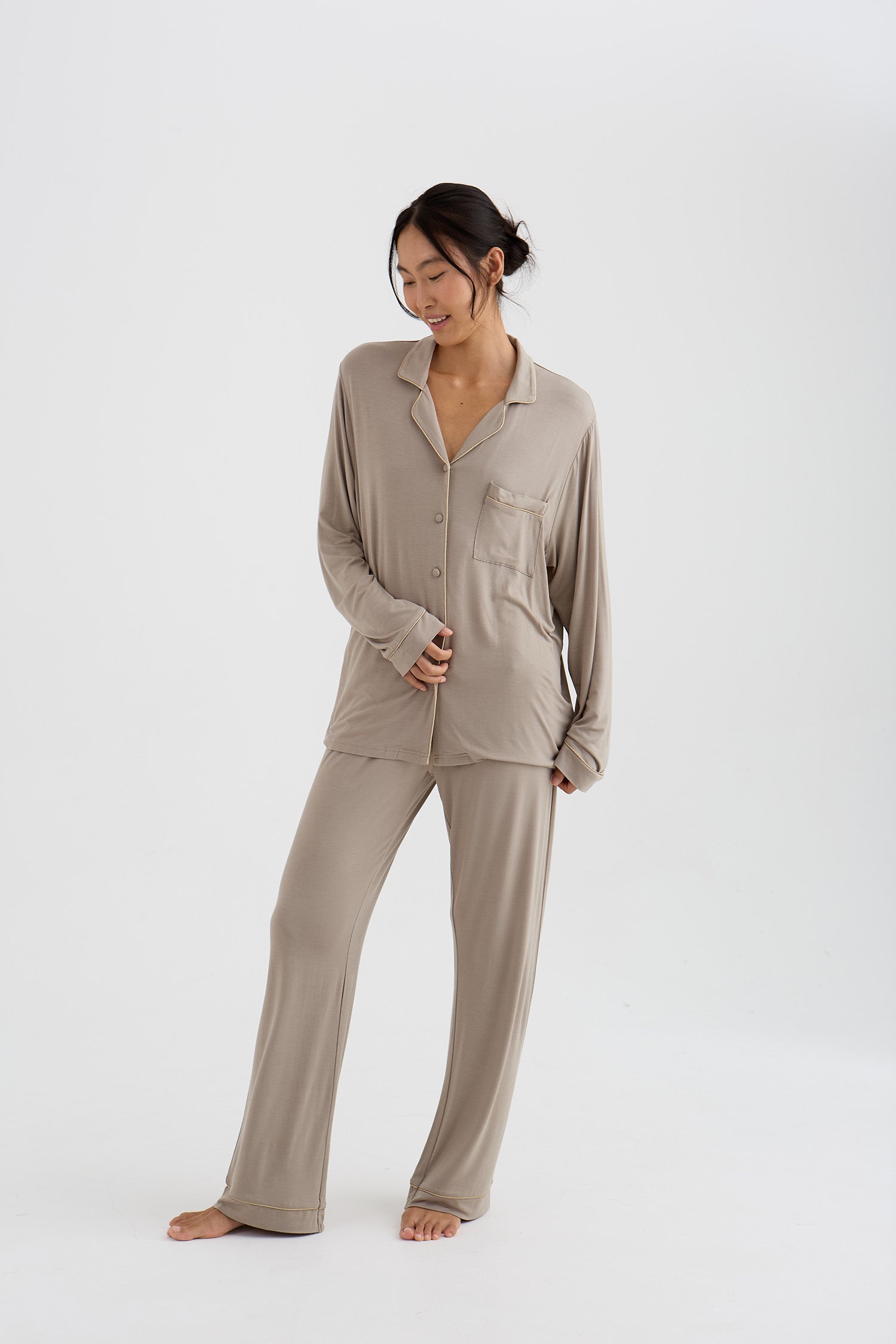 Bamboo New Classic Long Pyjama Set In Twig