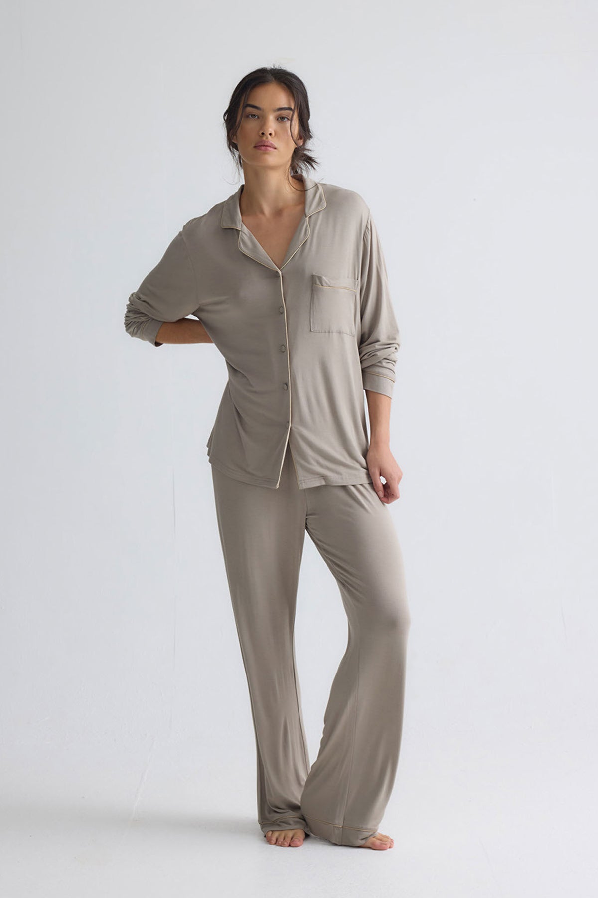 Bamboo New Classic Long Pyjama Set In Twig