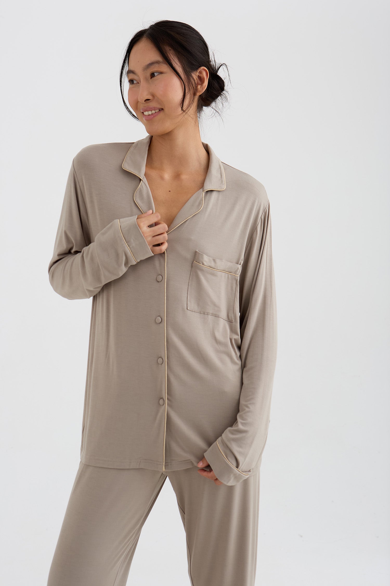 Bamboo New Classic Long Pyjama Set In Twig