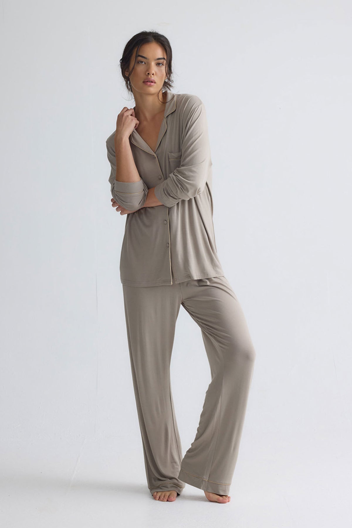 Bamboo New Classic Long Pyjama Set In Twig