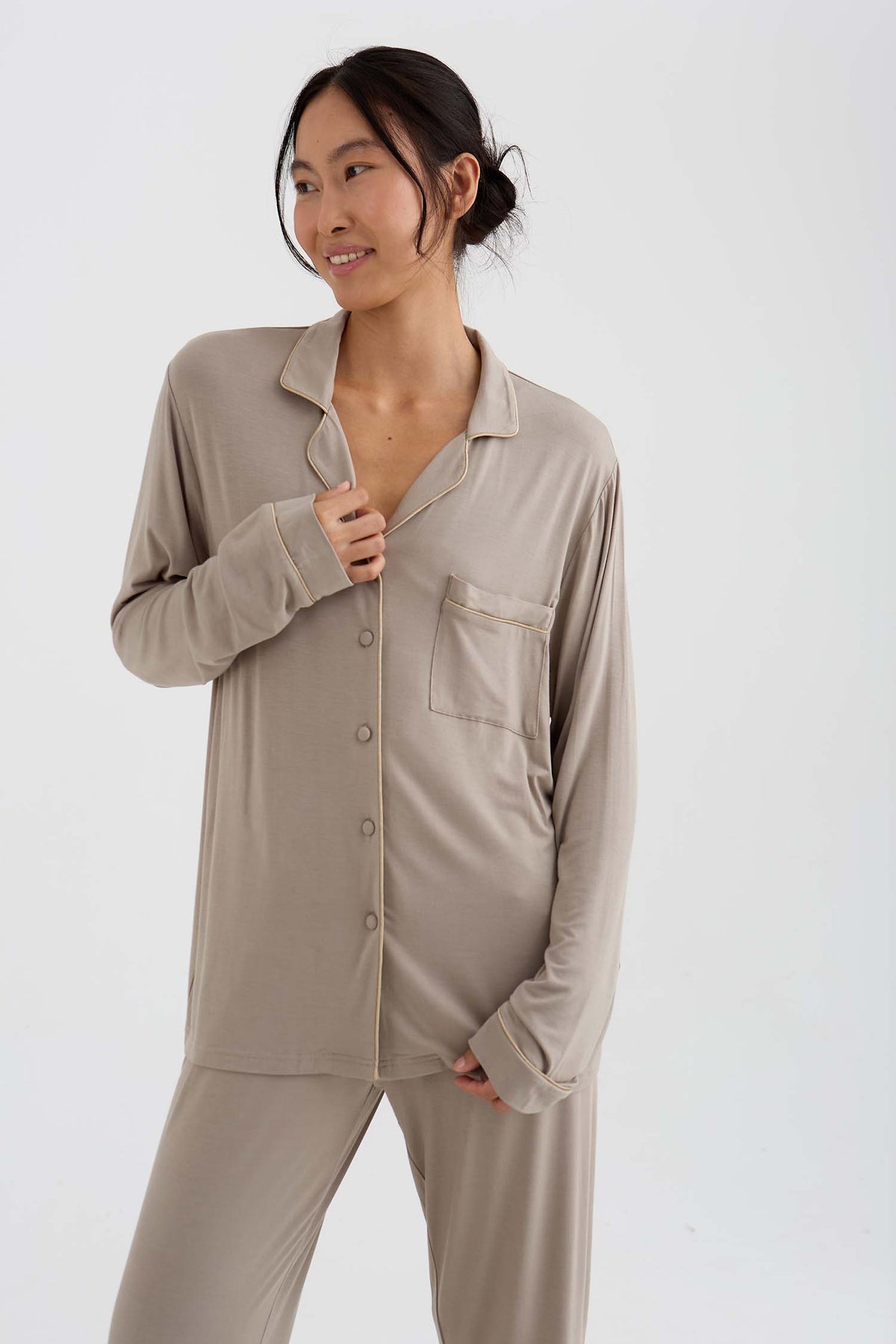 Bamboo New Classic Long Pyjama Set In Twig