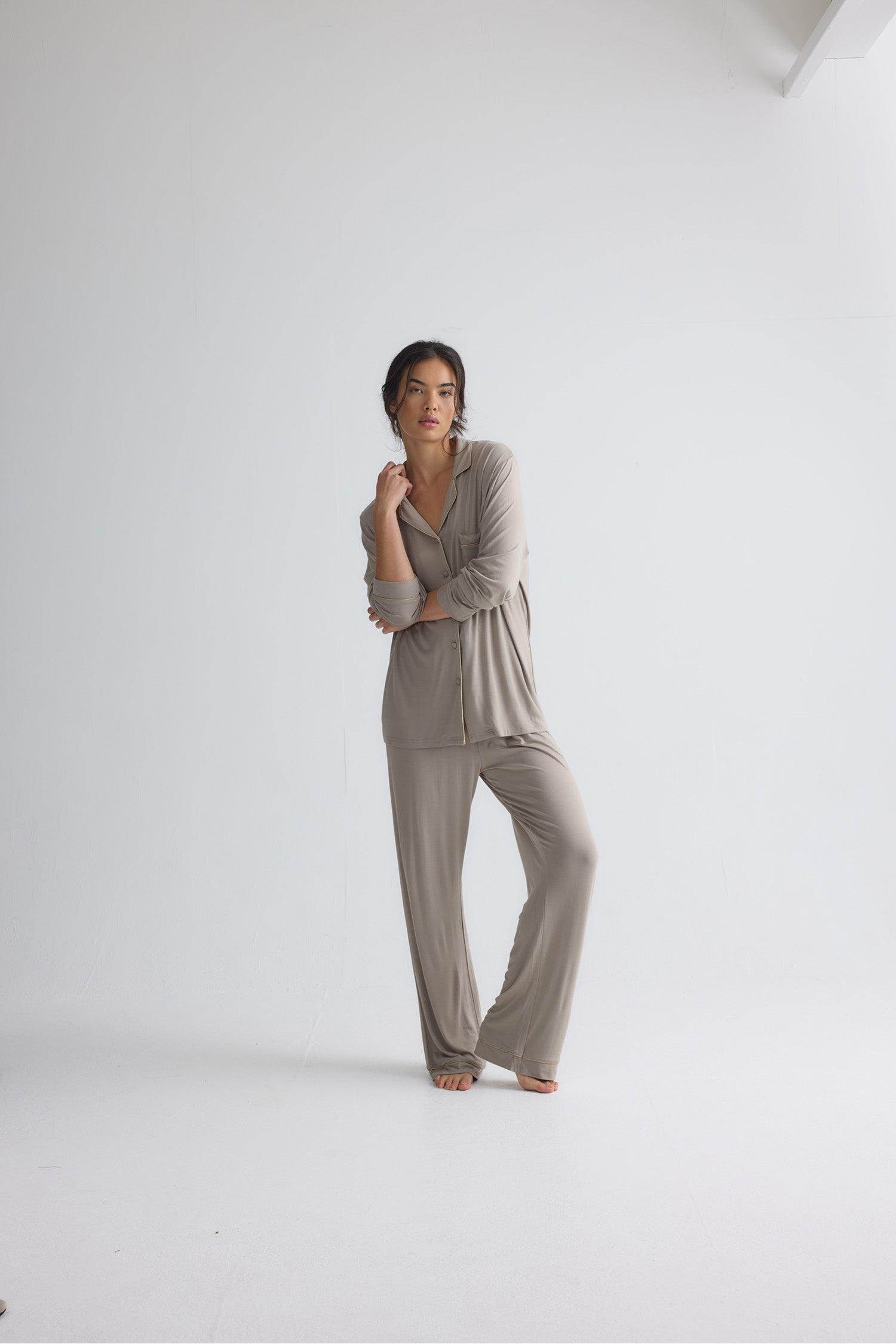 Bamboo New Classic Long Pyjama Set In Twig
