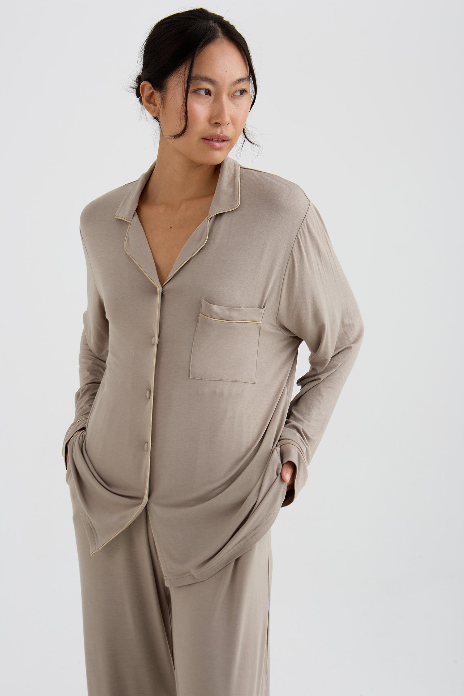 Bamboo New Classic Long Pyjama Set In Twig