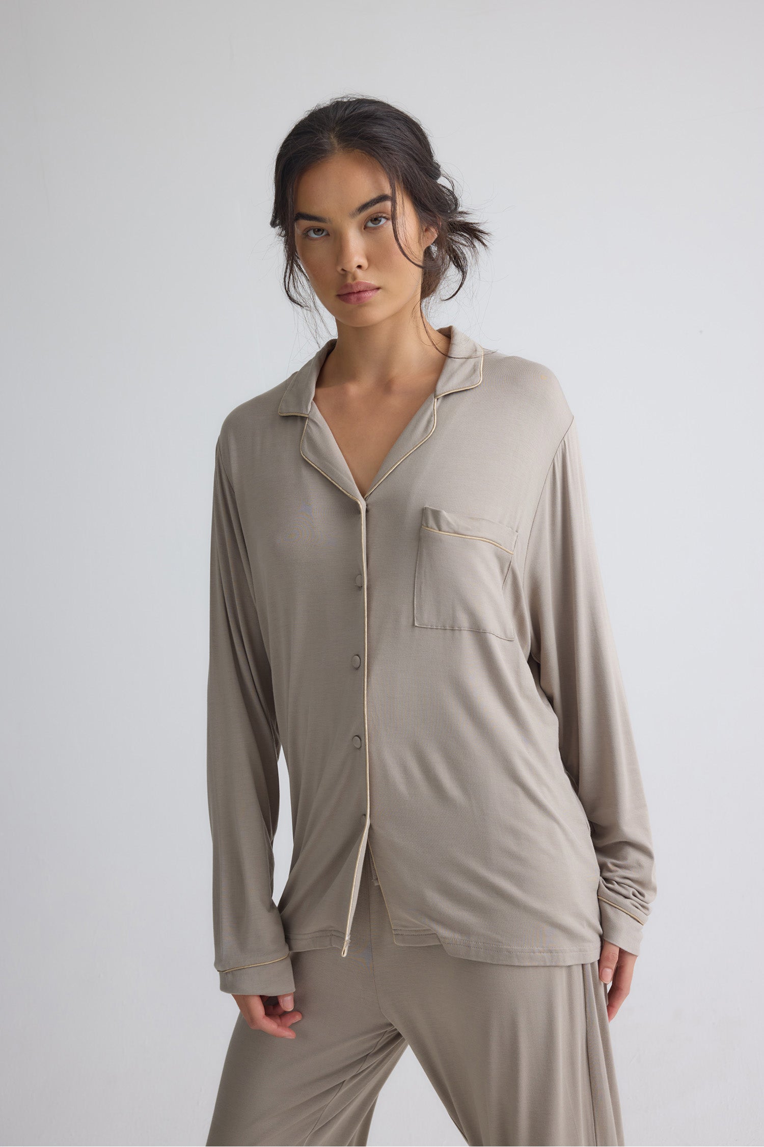 Bamboo New Classic Long Pyjama Set In Twig