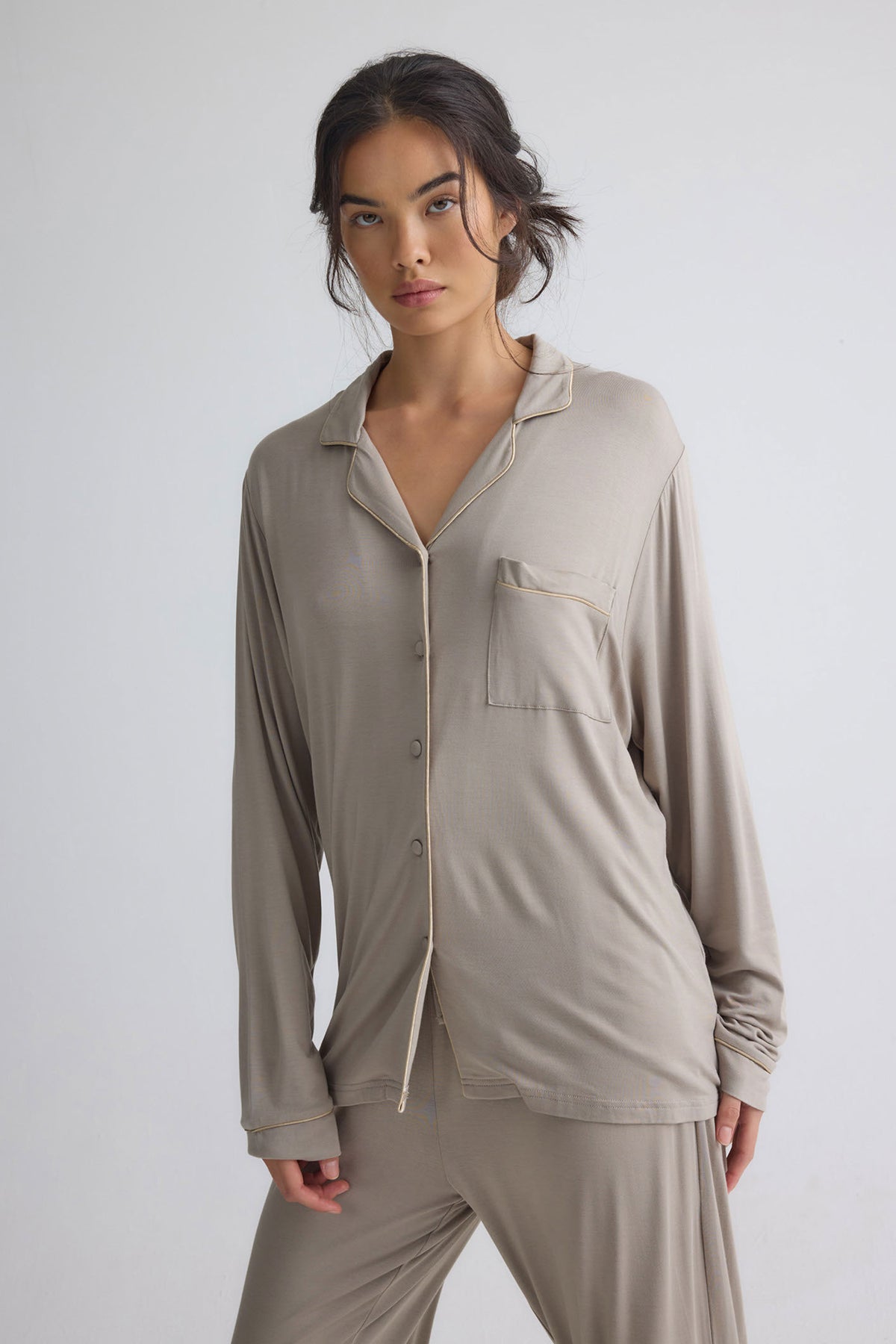 Bamboo New Classic Long Pyjama Set In Twig