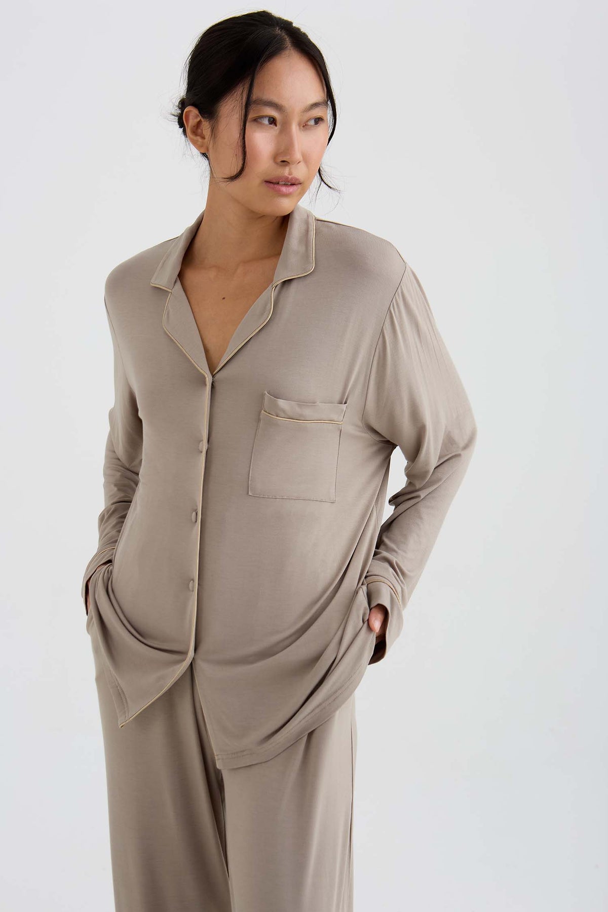 Bamboo New Classic Long Pyjama Set In Twig