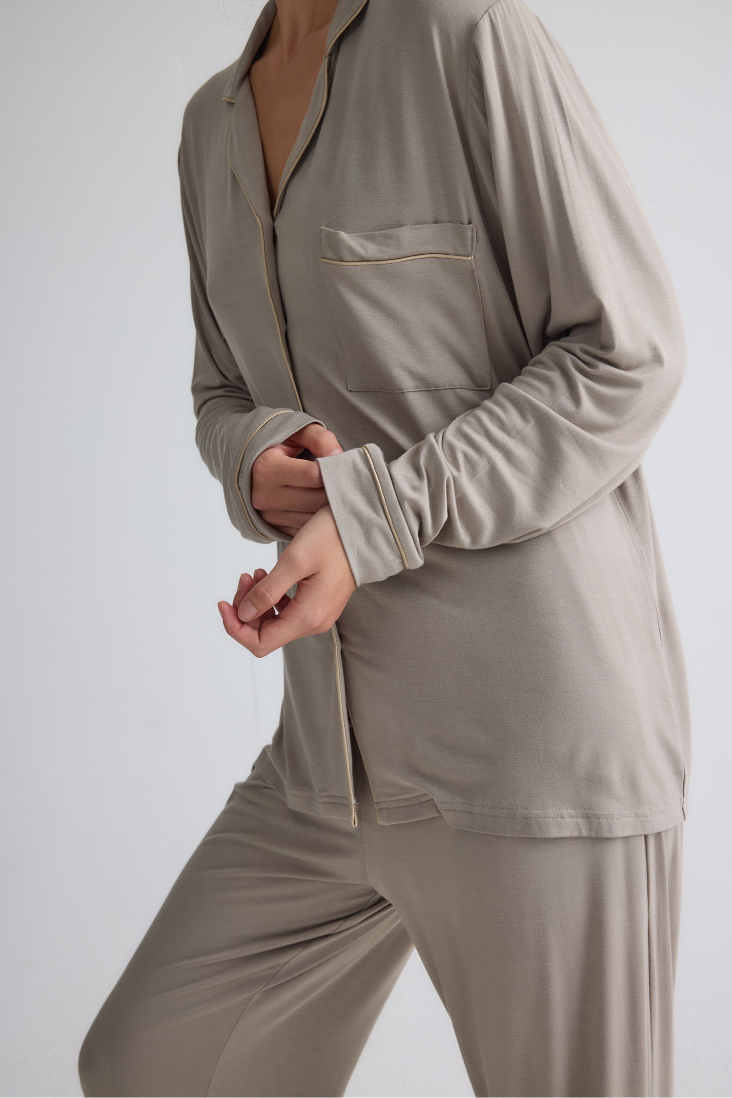 Bamboo New Classic Long Pyjama Set In Twig