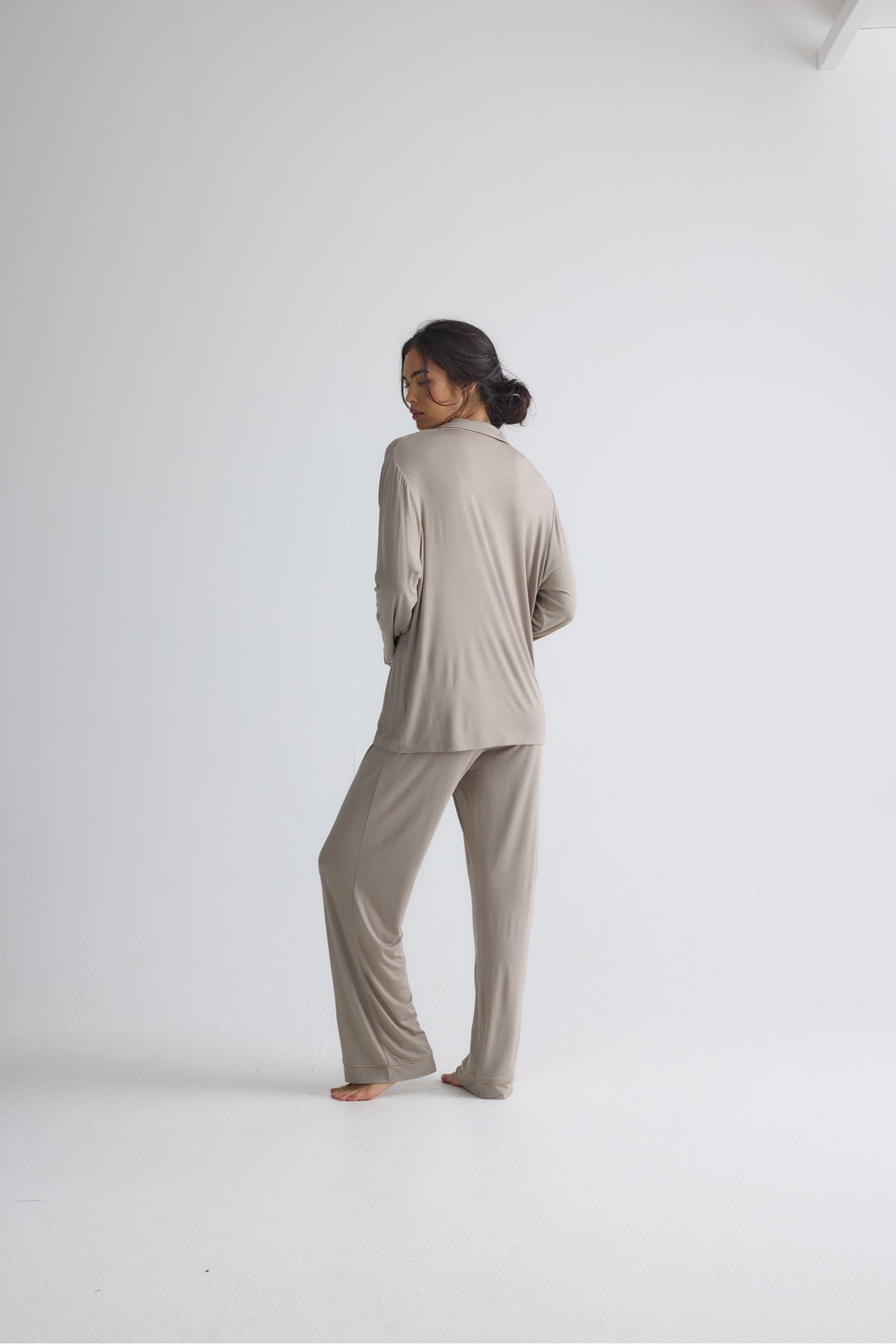 Bamboo New Classic Long Pyjama Set In Twig