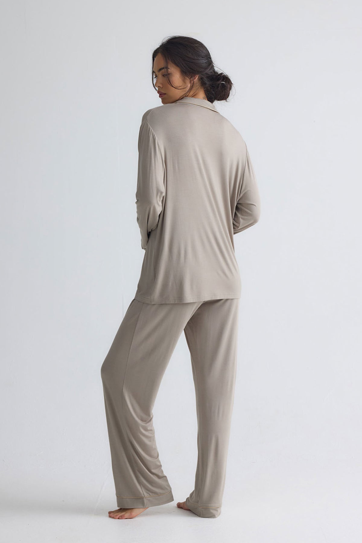 Bamboo New Classic Long Pyjama Set In Twig
