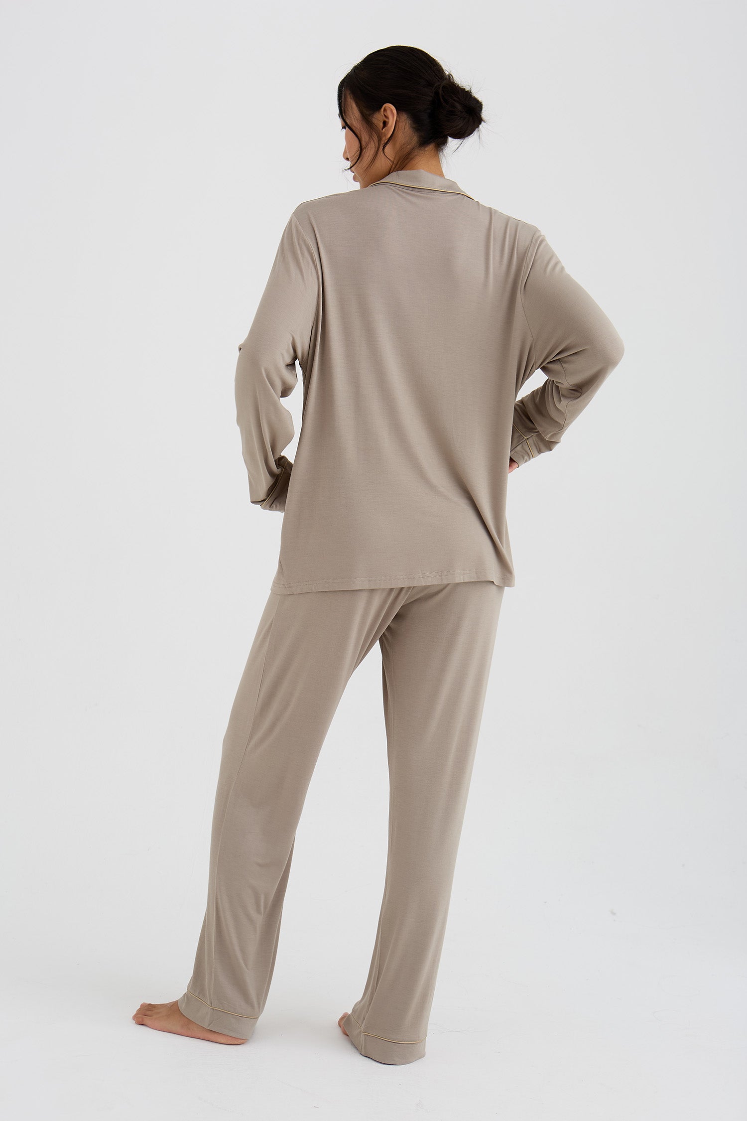 Bamboo New Classic Long Pyjama Set In Twig