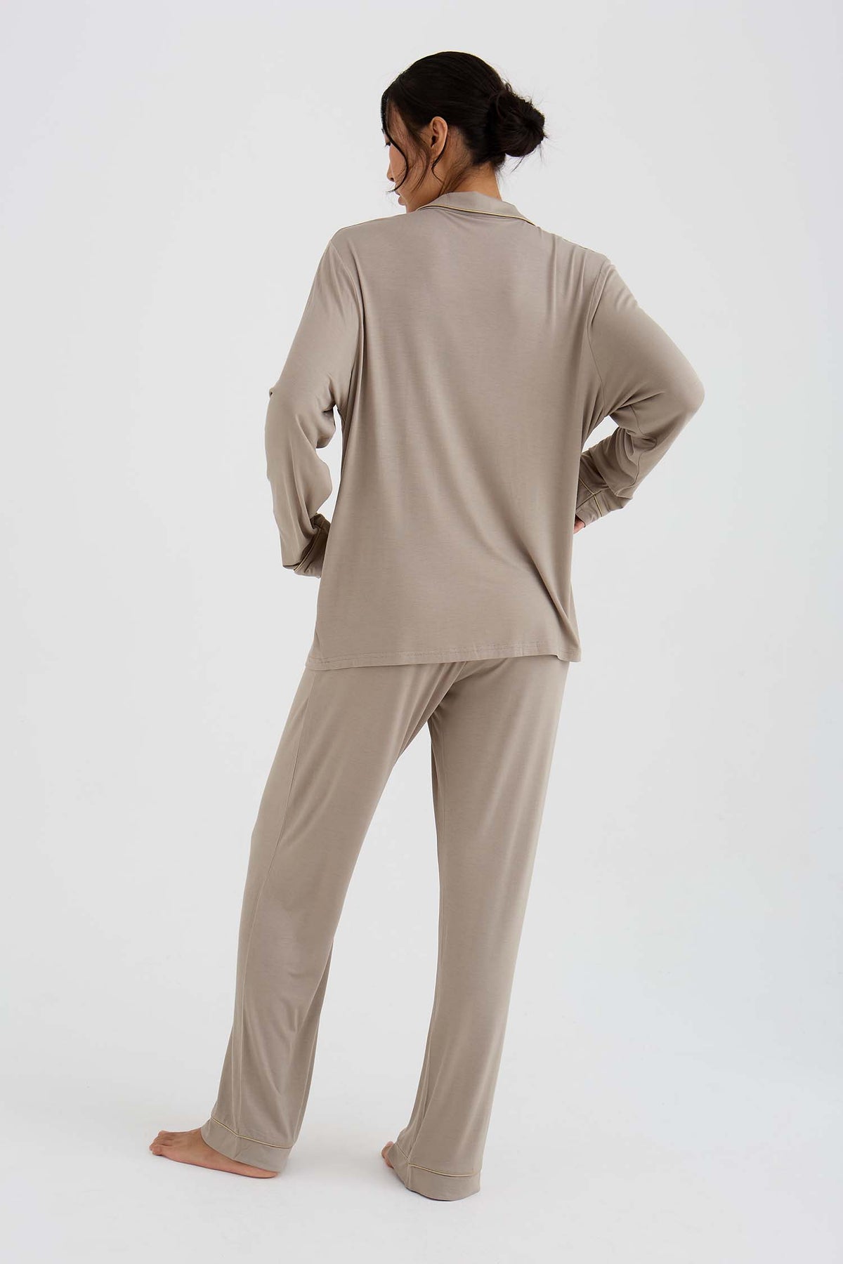 Bamboo New Classic Long Pyjama Set In Twig