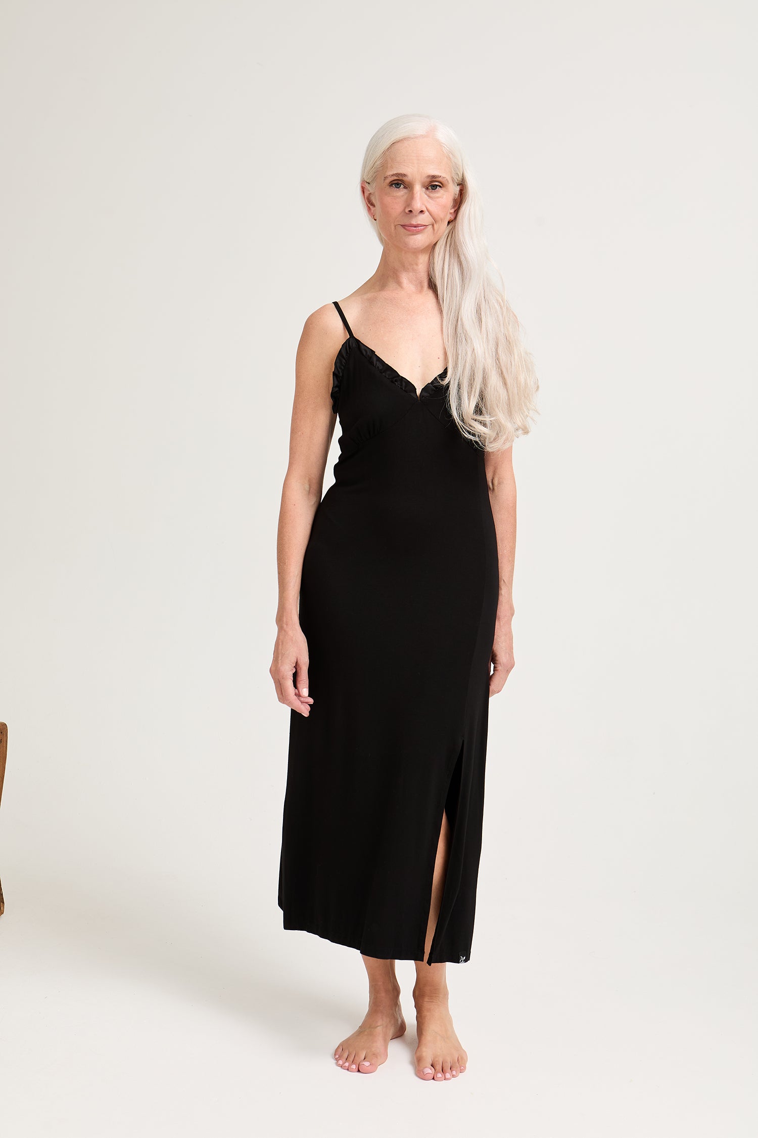 Bamboo Frill Chemise in Black