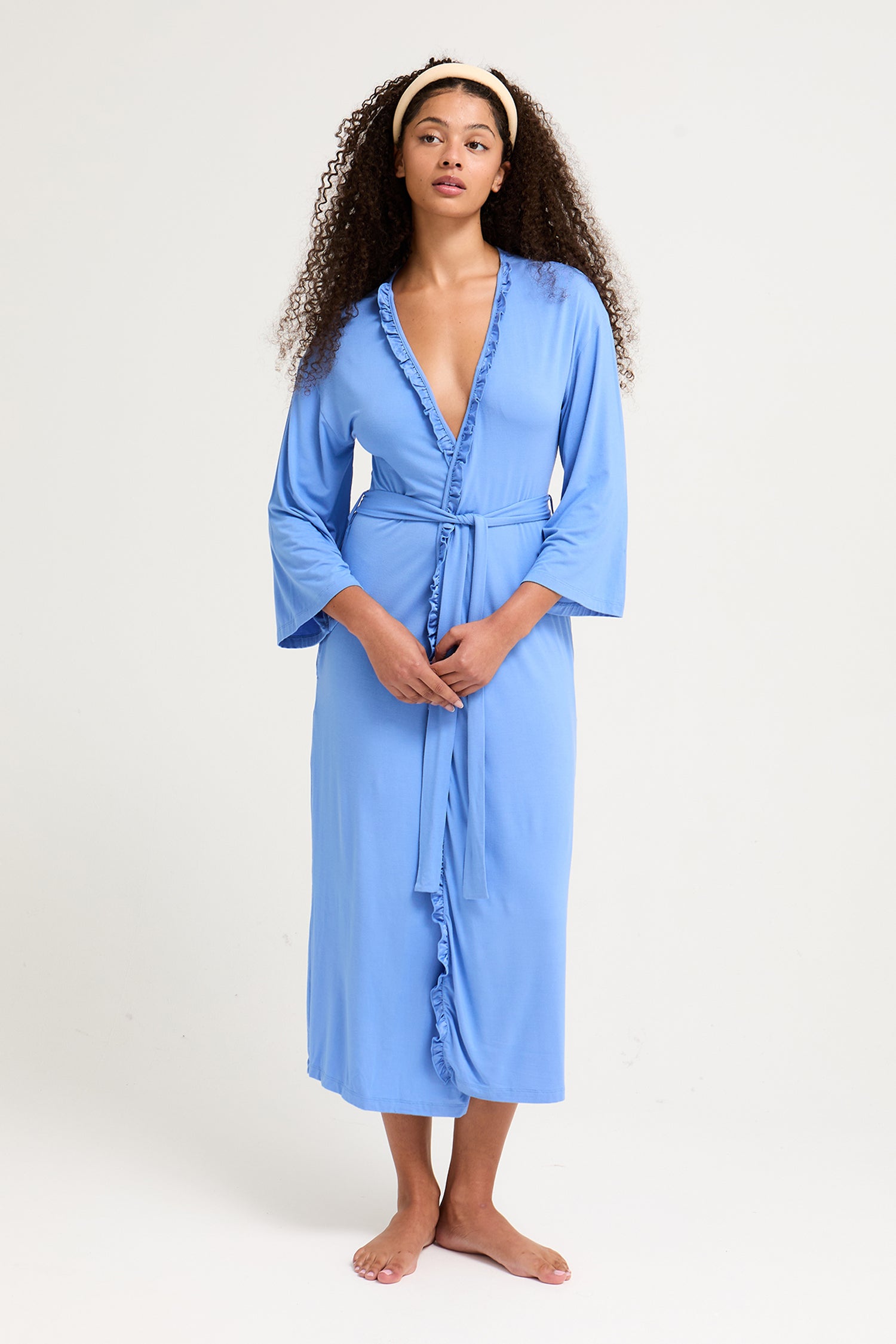 Bamboo Frill Kimono in Cornflower Blue