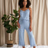 Bamboo Lace Cami Cropped Trouser Pajama Set in Blue Mist