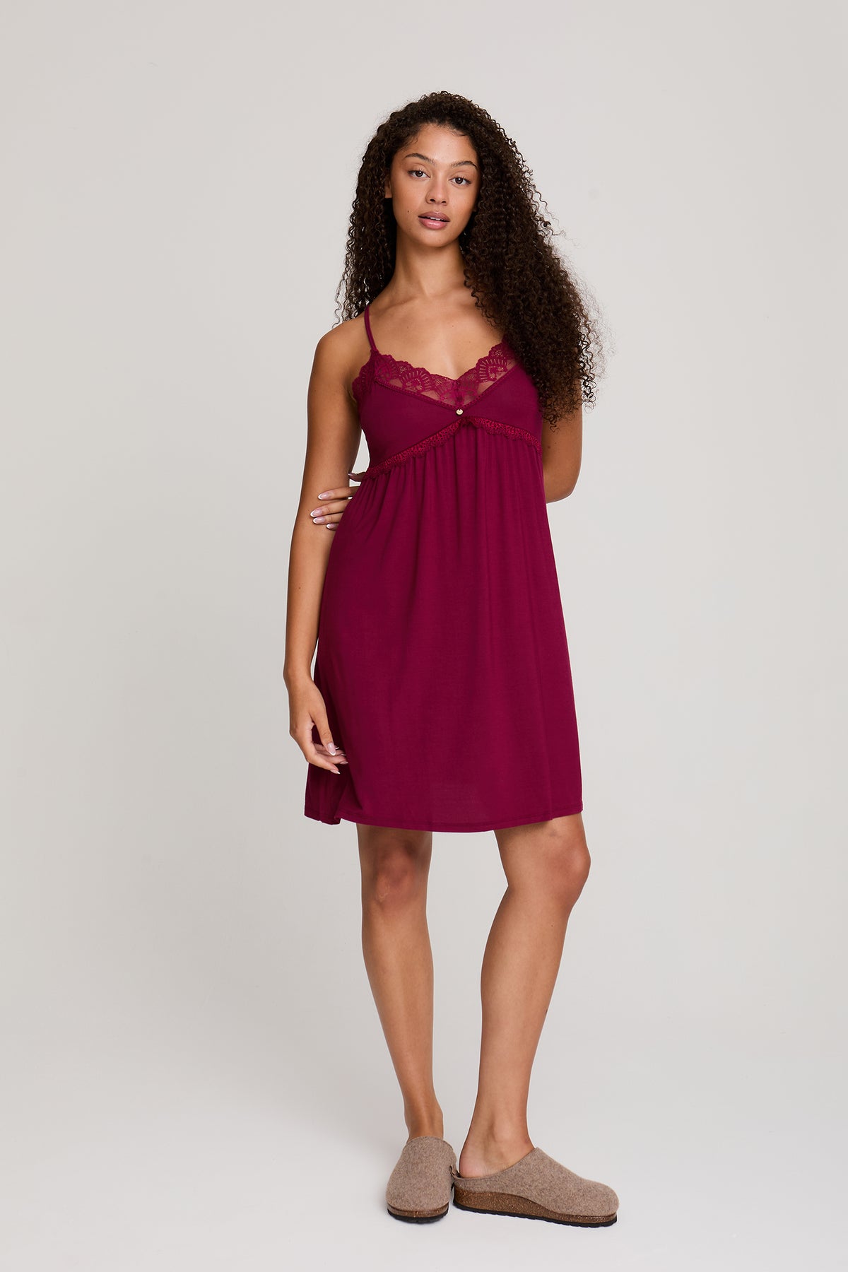 Bamboo Lace Chemise Nightdress Bordeaux