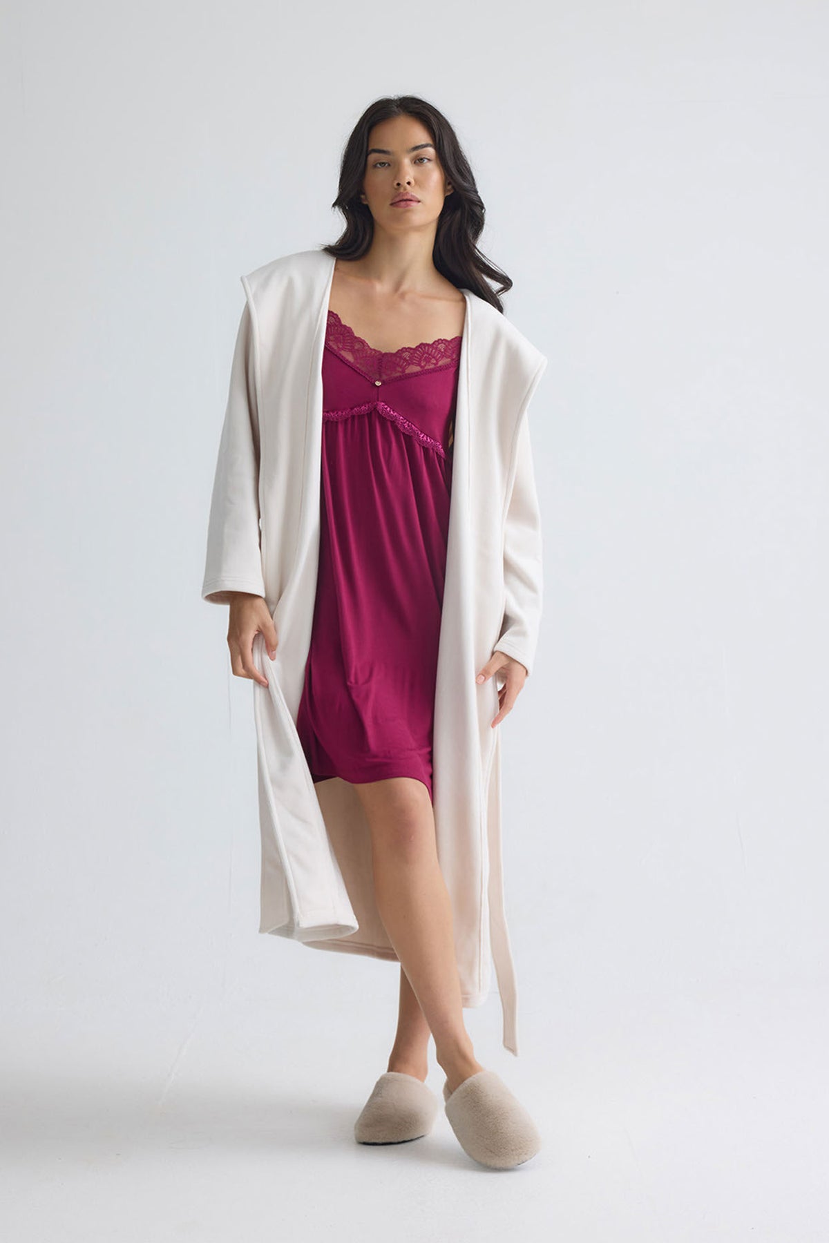 Bamboo Lace Chemise Nightdress in Bordeaux